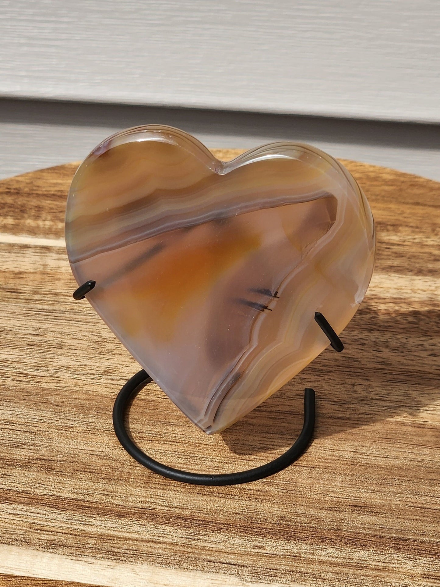 Beautiful Buttery Polished Druzy Agate Crystal Heart on metal stand