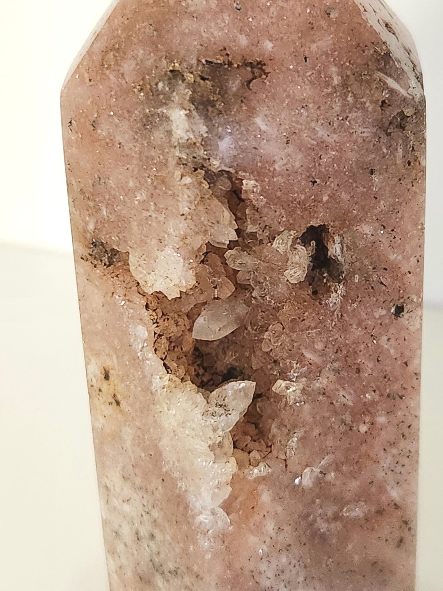 Beautiful Big Cystals Druzy Pink Amethyst Crystal Tower with Hematite inclusions!