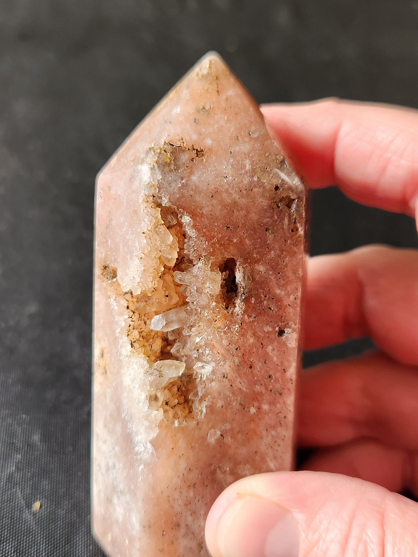 Beautiful Big Cystals Druzy Pink Amethyst Crystal Tower with Hematite inclusions!