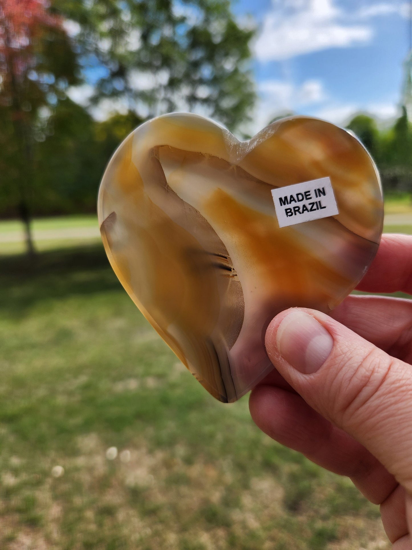 Beautiful Buttery Polished Druzy Agate Crystal Heart on metal stand