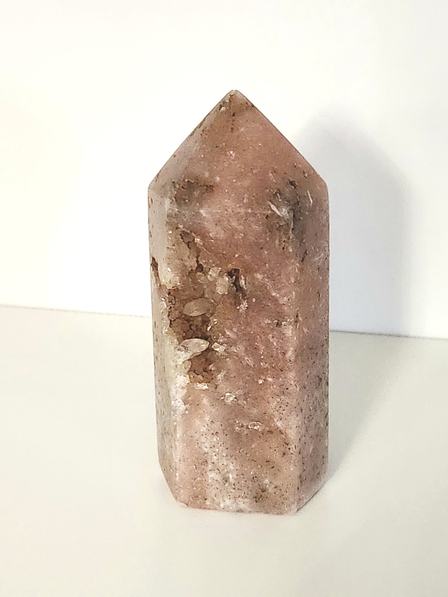 Beautiful Big Cystals Druzy Pink Amethyst Crystal Tower with Hematite inclusions!