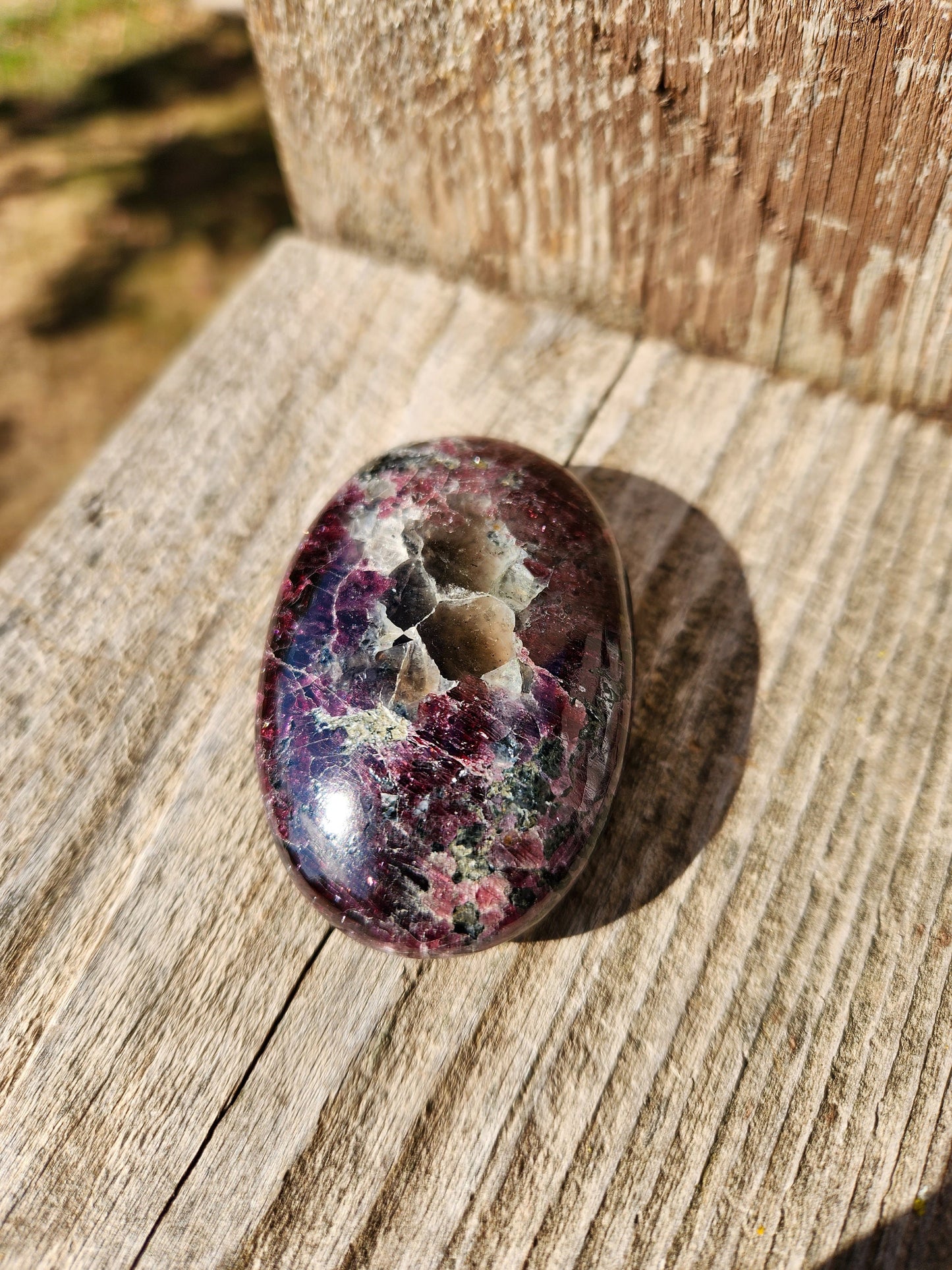 Raspberry Almandine Garnet Palm Stone: High Polished Crystal from India