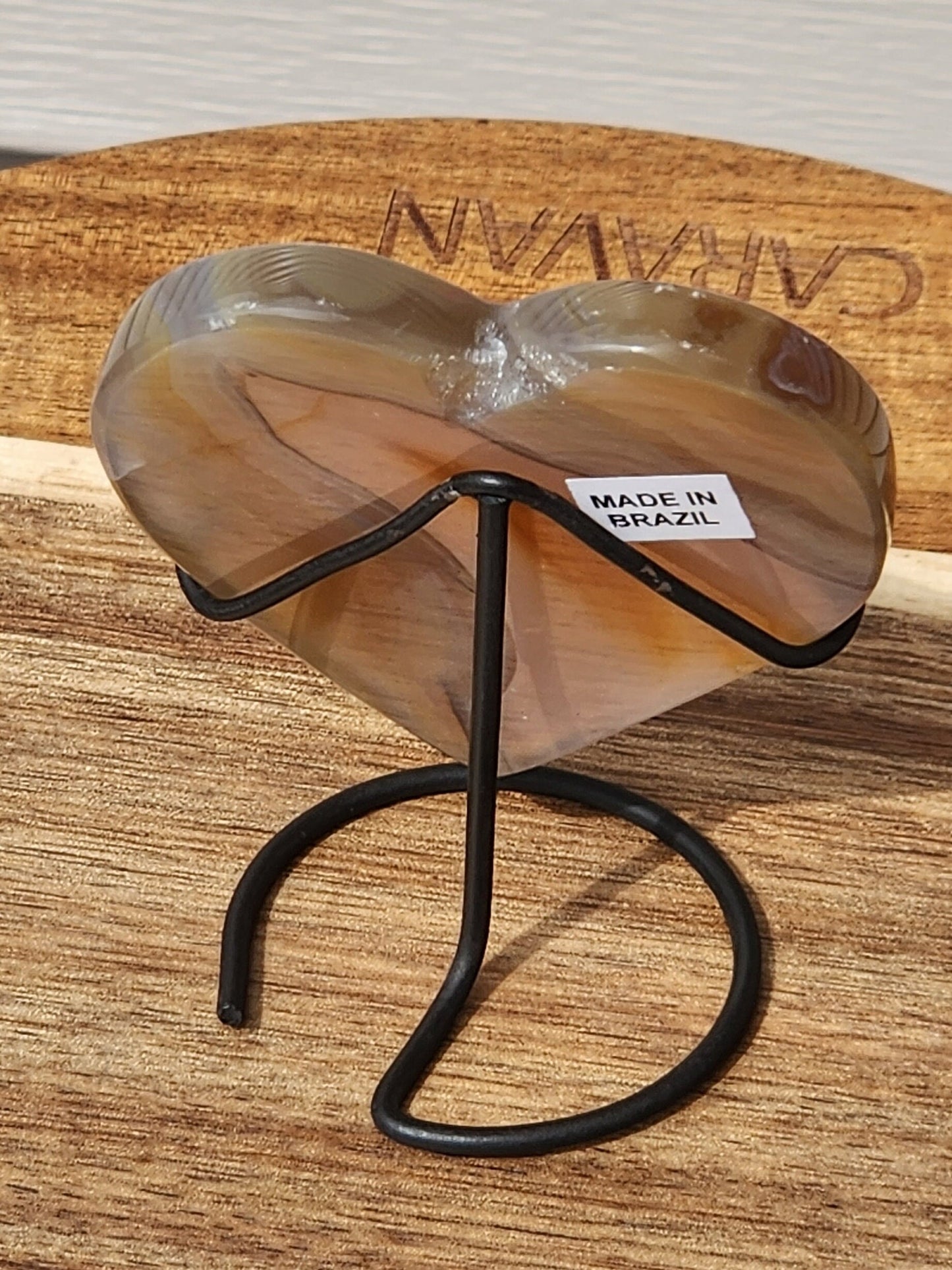 Beautiful Buttery Polished Druzy Agate Crystal Heart on metal stand