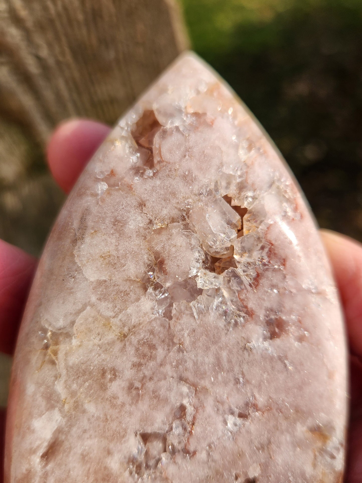 Gorgeous AAA Pink Amethyst Crystal Flame with Druzy pockets Lavender Tone