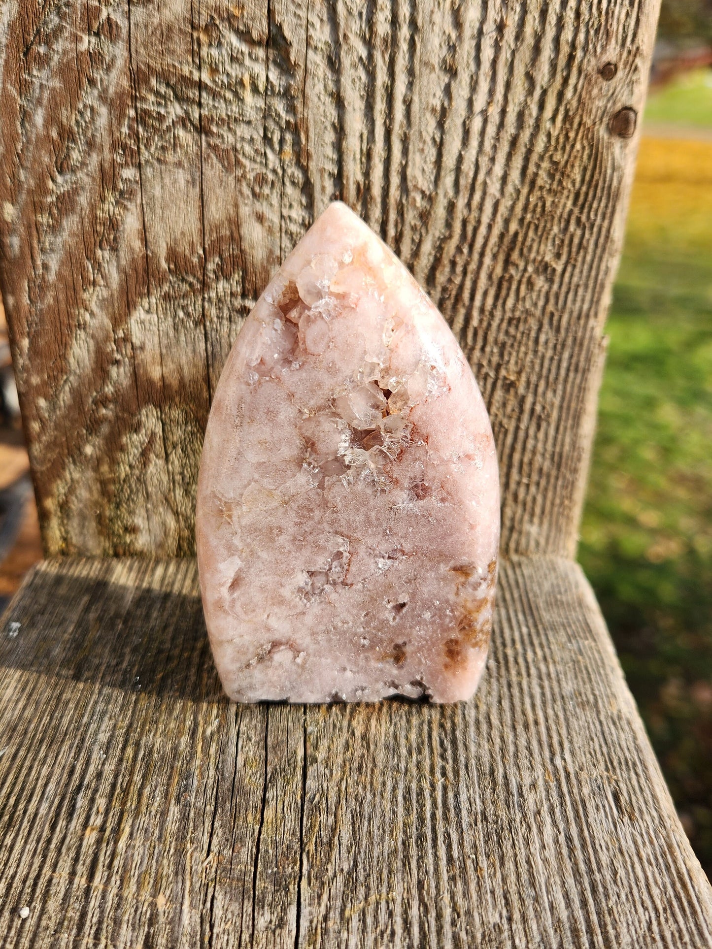 Gorgeous AAA Pink Amethyst Crystal Flame with Druzy pockets Lavender Tone