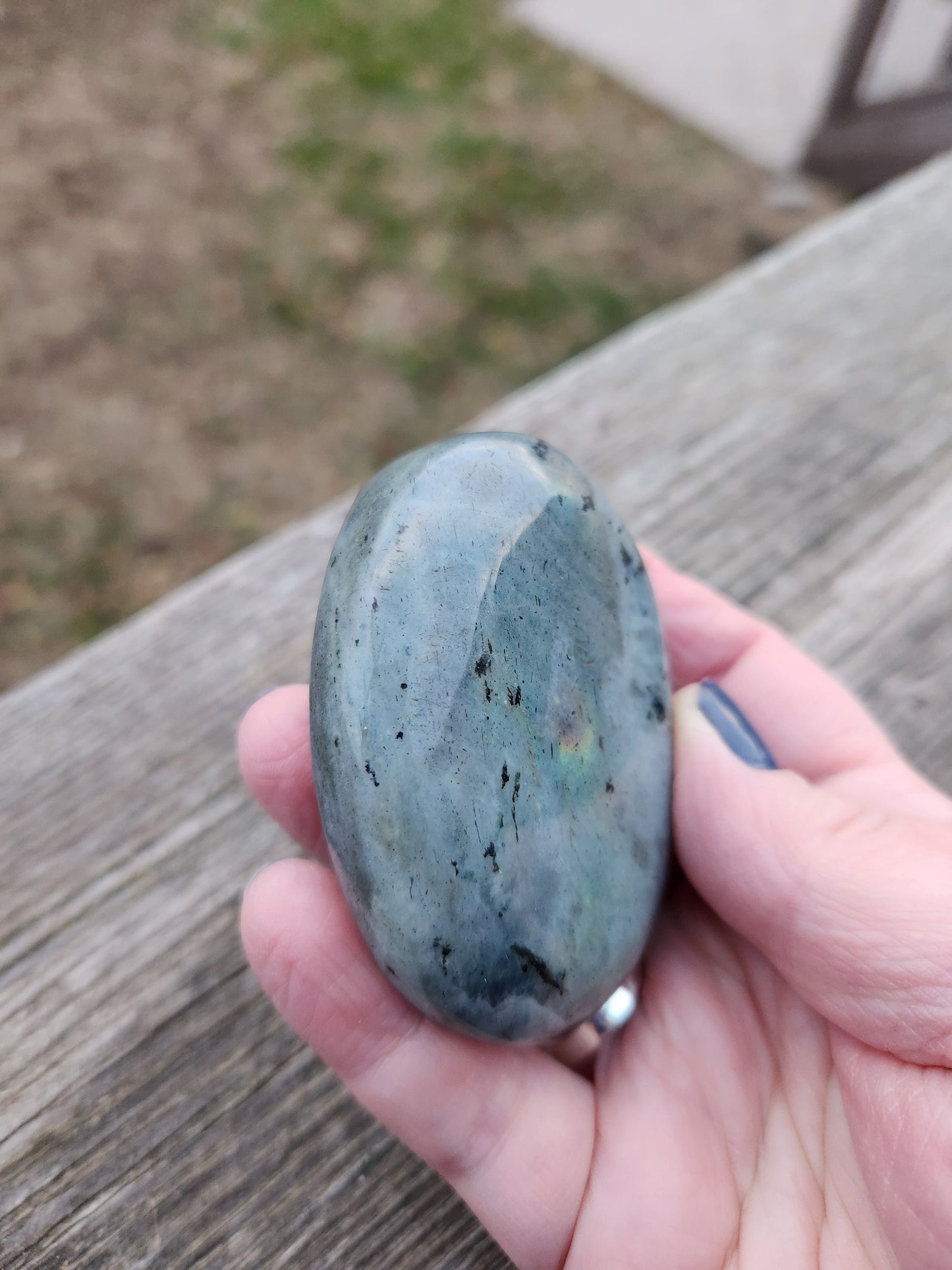 Polished Labradorite Large Palm Stone Crystal with Flash