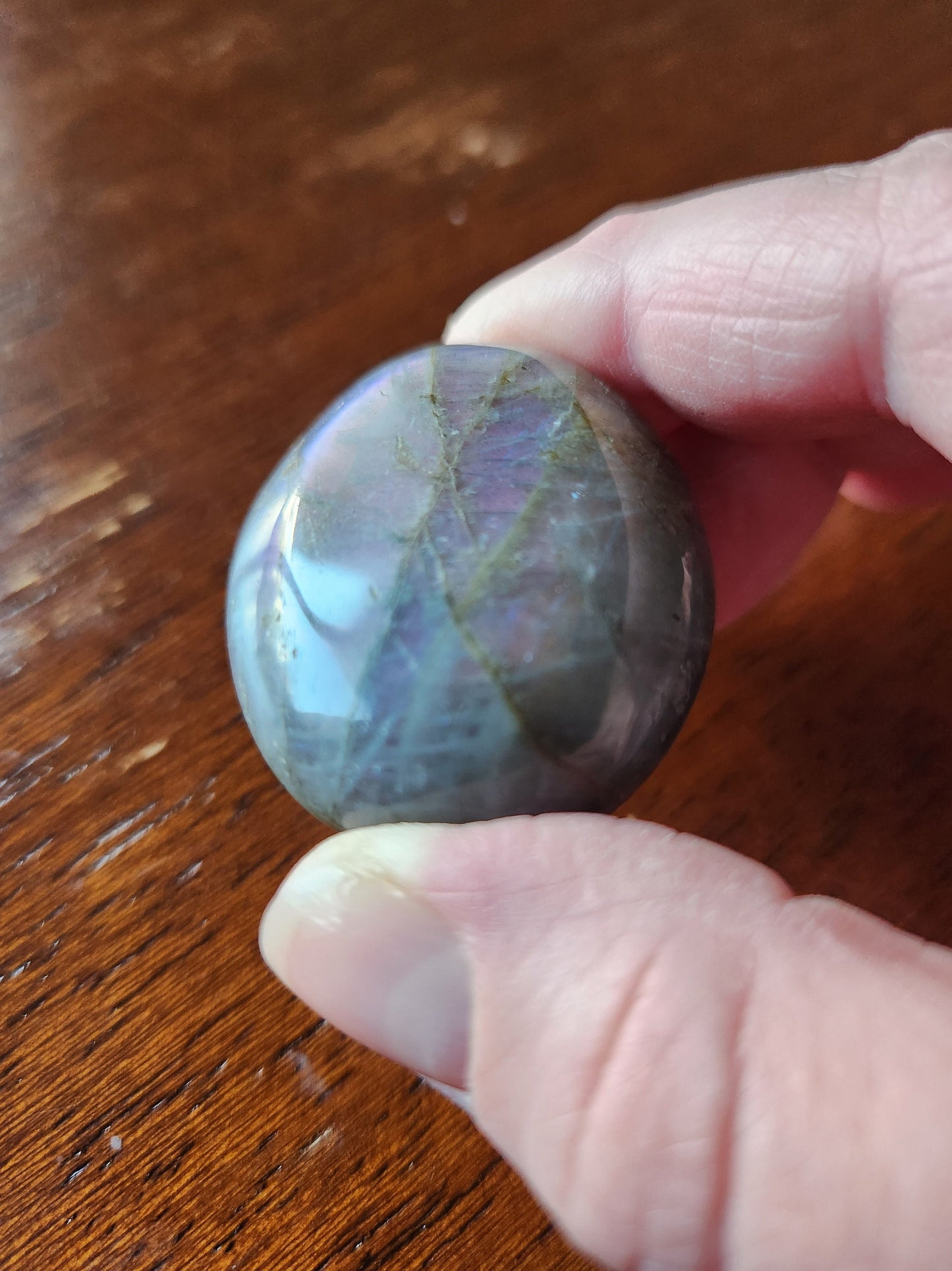 AAA Labradorite Crystal Palm Stone: Purple Blue Flash