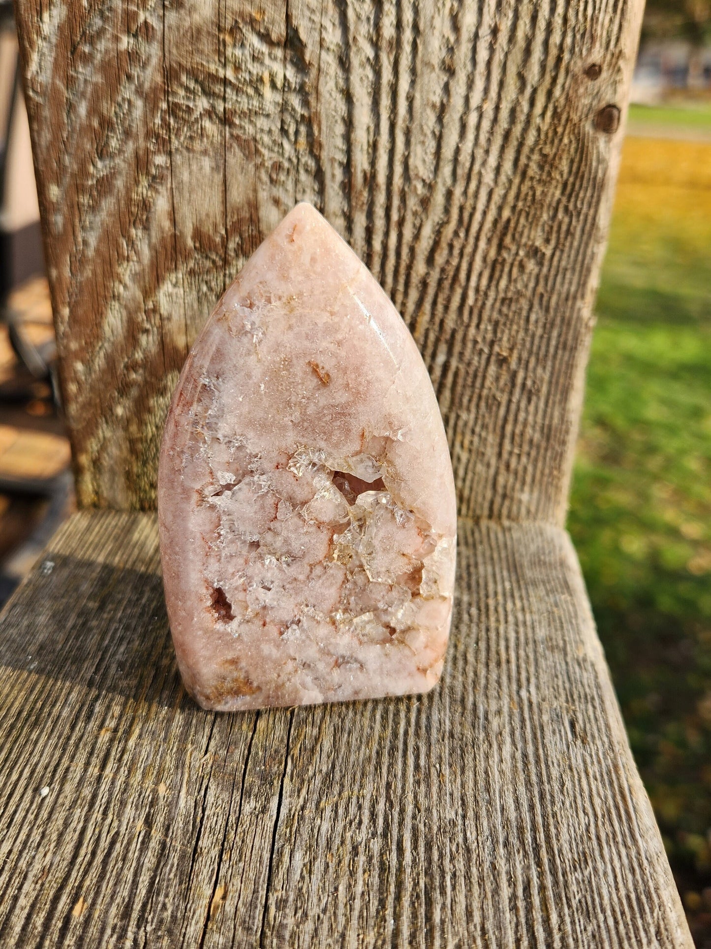 Gorgeous AAA Pink Amethyst Crystal Flame with Druzy pockets Lavender Tone