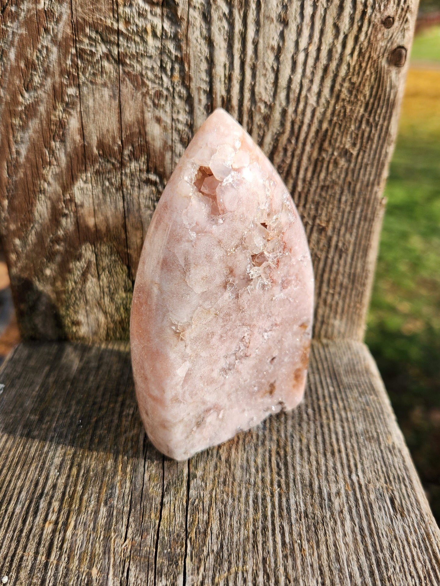 Gorgeous AAA Pink Amethyst Crystal Flame with Druzy pockets Lavender Tone