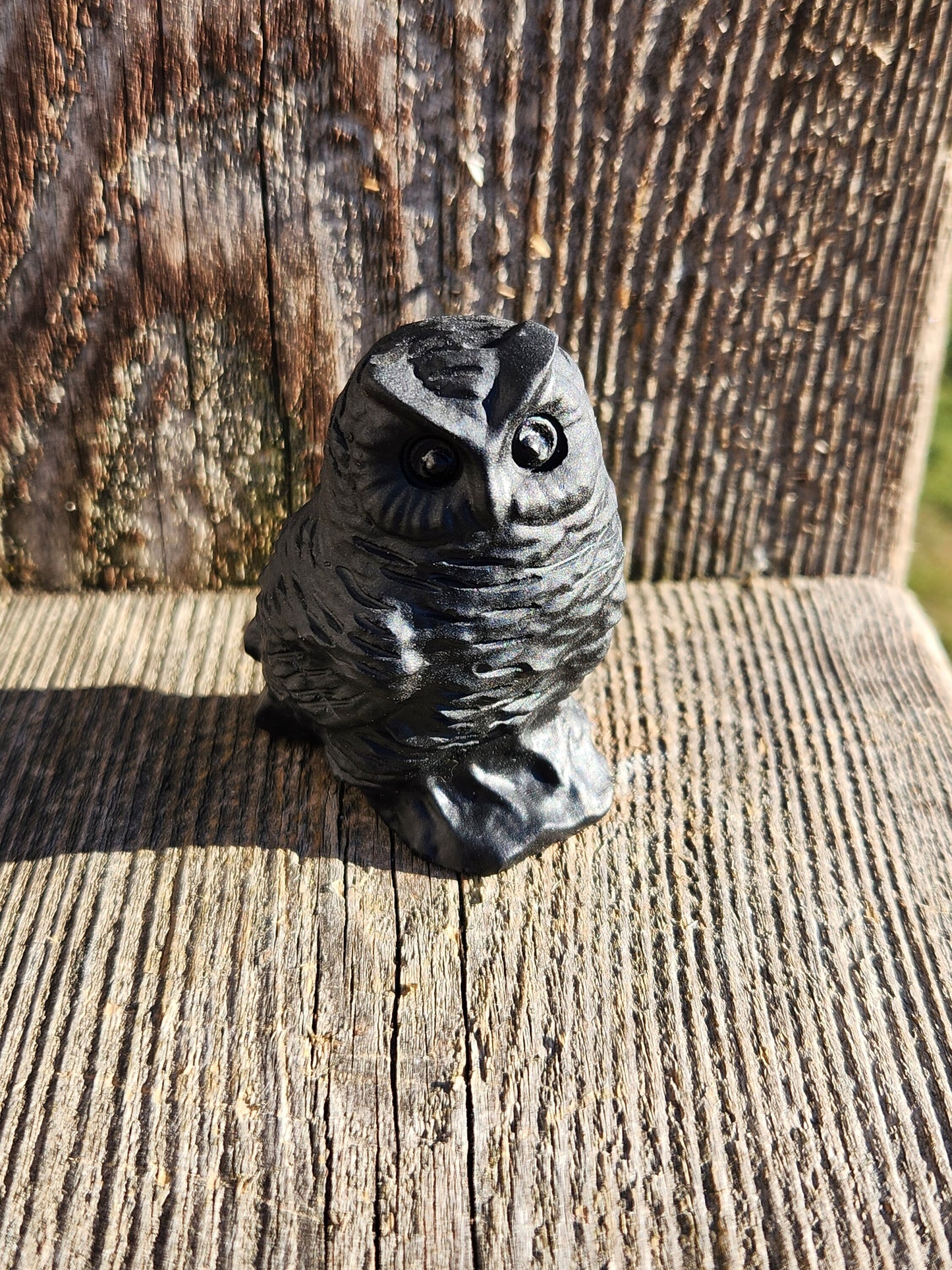 Hand Carved Black Obsidian Crystal Owl: Natural Stone Figurine