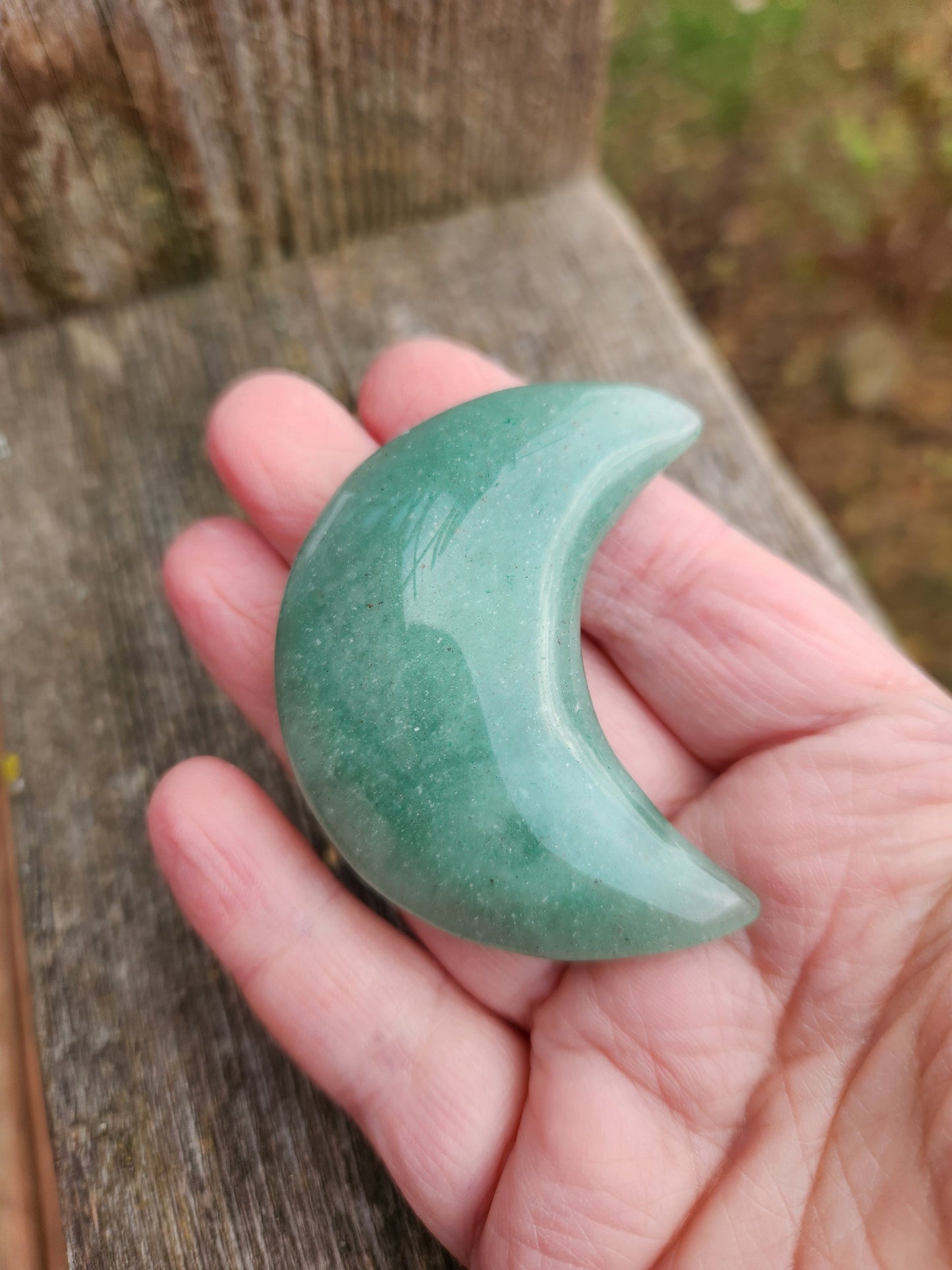 Green Aventurine Crystal Moon: Buttery Smooth, High Polish