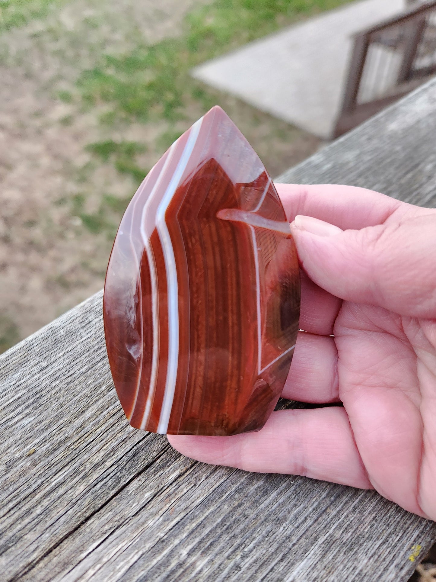 Banded Carnelian Crystal Flame: Druzy Window, High Polish