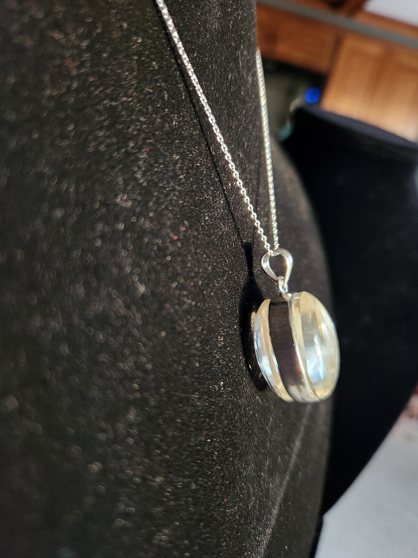 Gorgeous Sterling Silver Herkimer Diamonds Between 2 Clear Quartz Double Cabochons Pendent with 925 SS Necklace, Herkimer Diamond Necklace