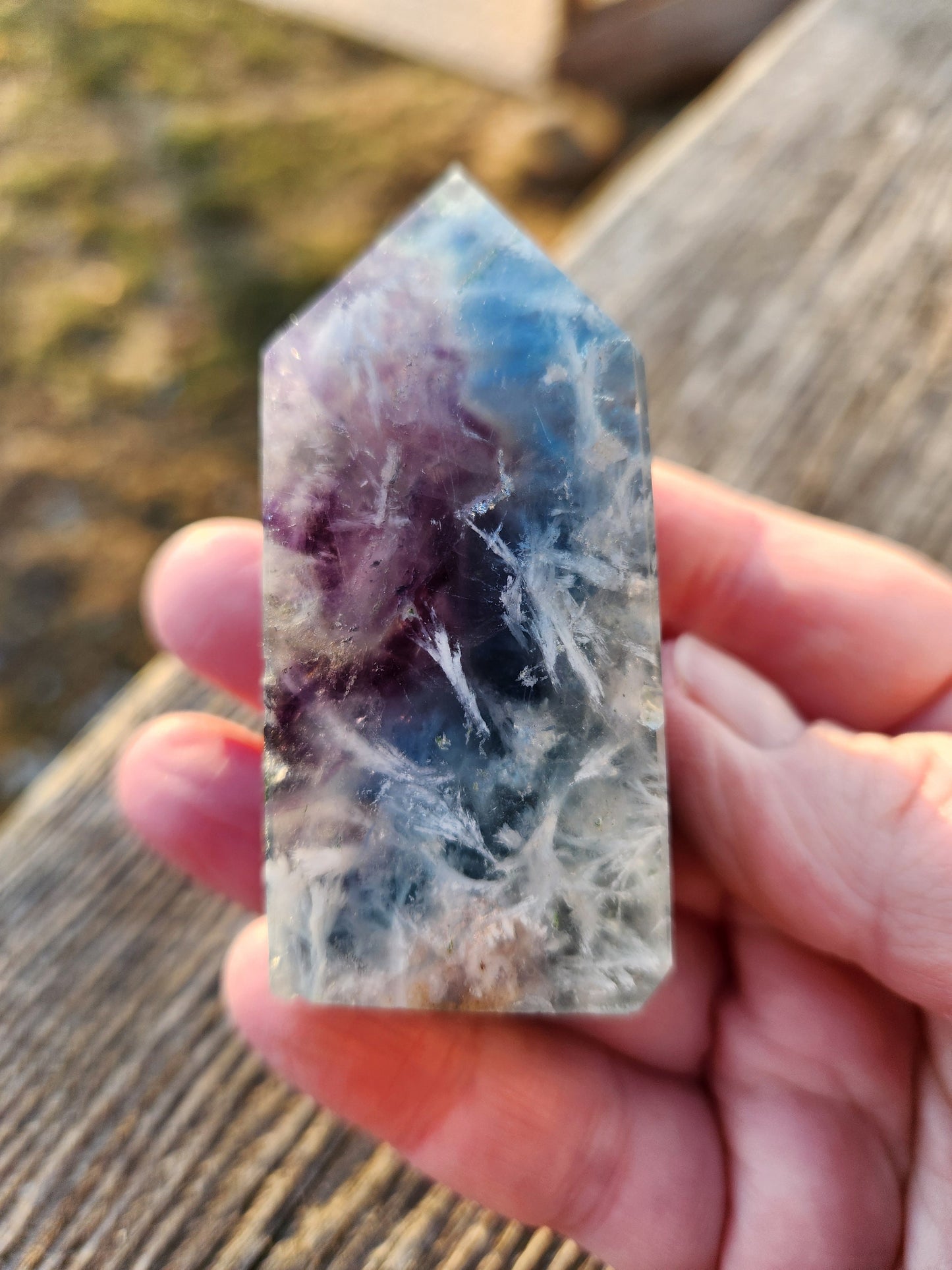 Snowflake Fluorite Crystal Mini Tower: Teal & Purple