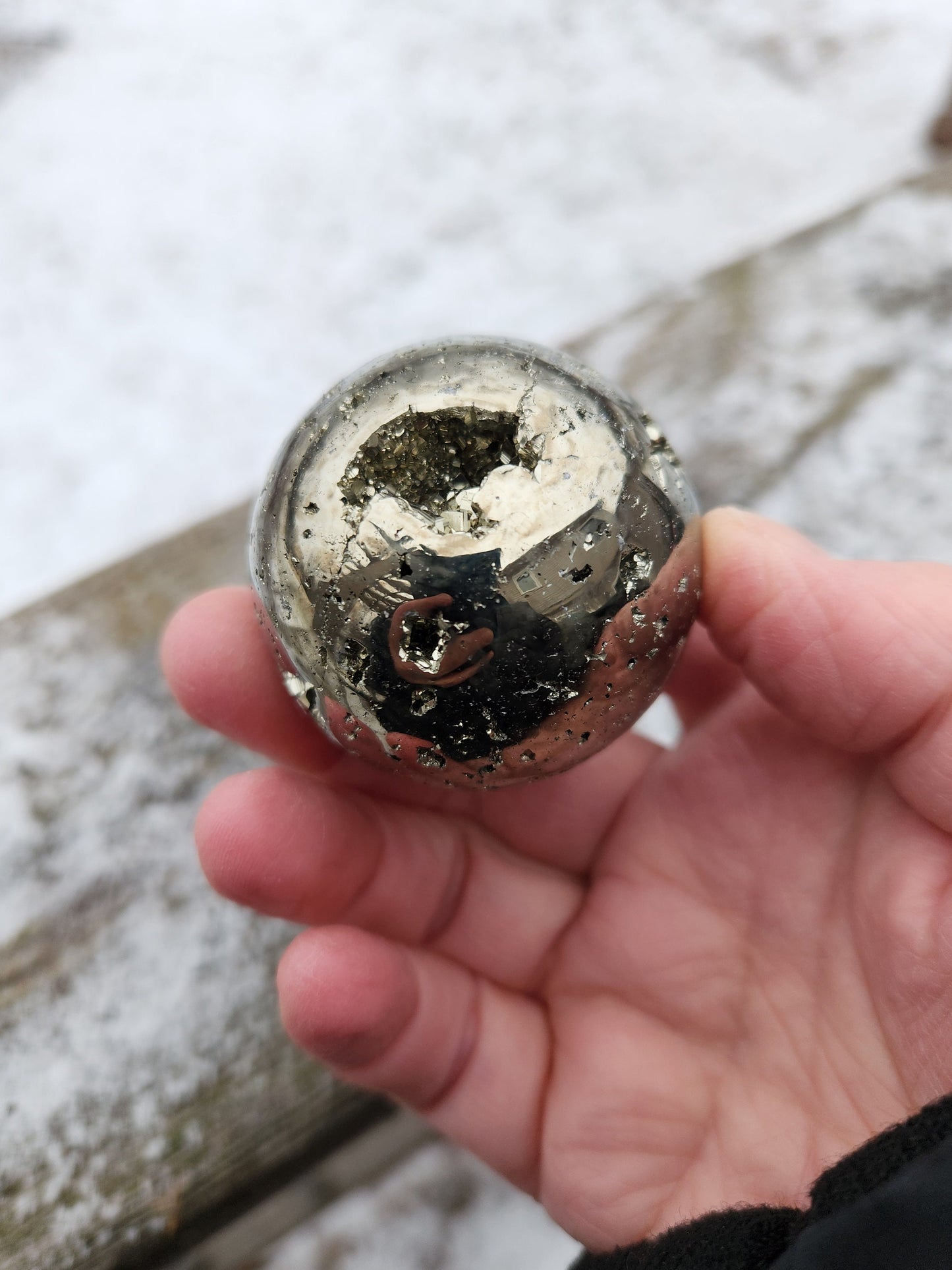 AAA Pyrite Sphere: Natural Stone Crystal with Caves