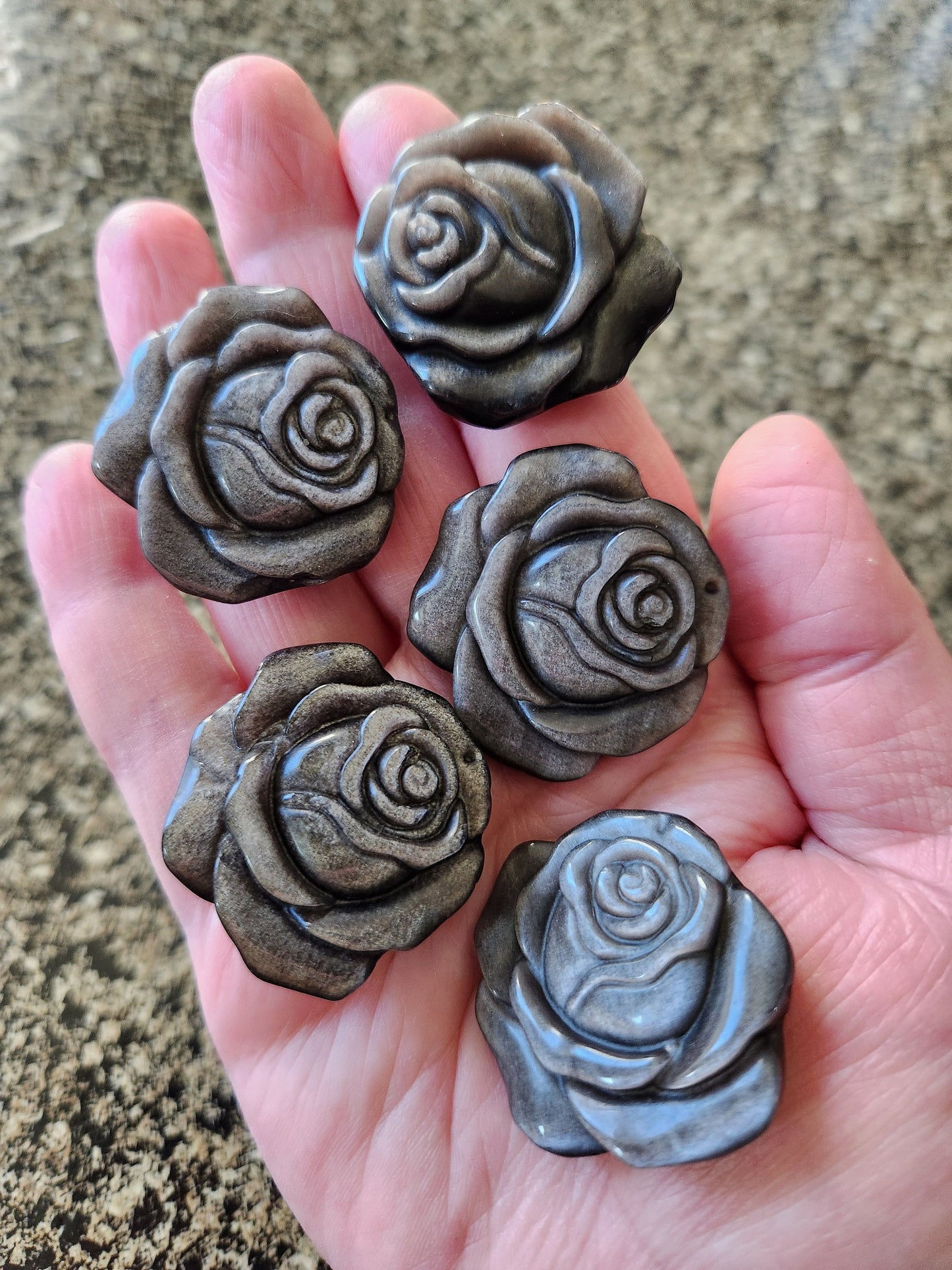 Silver Sheen Obsidian Carved Rose: Natural Stone Crystal