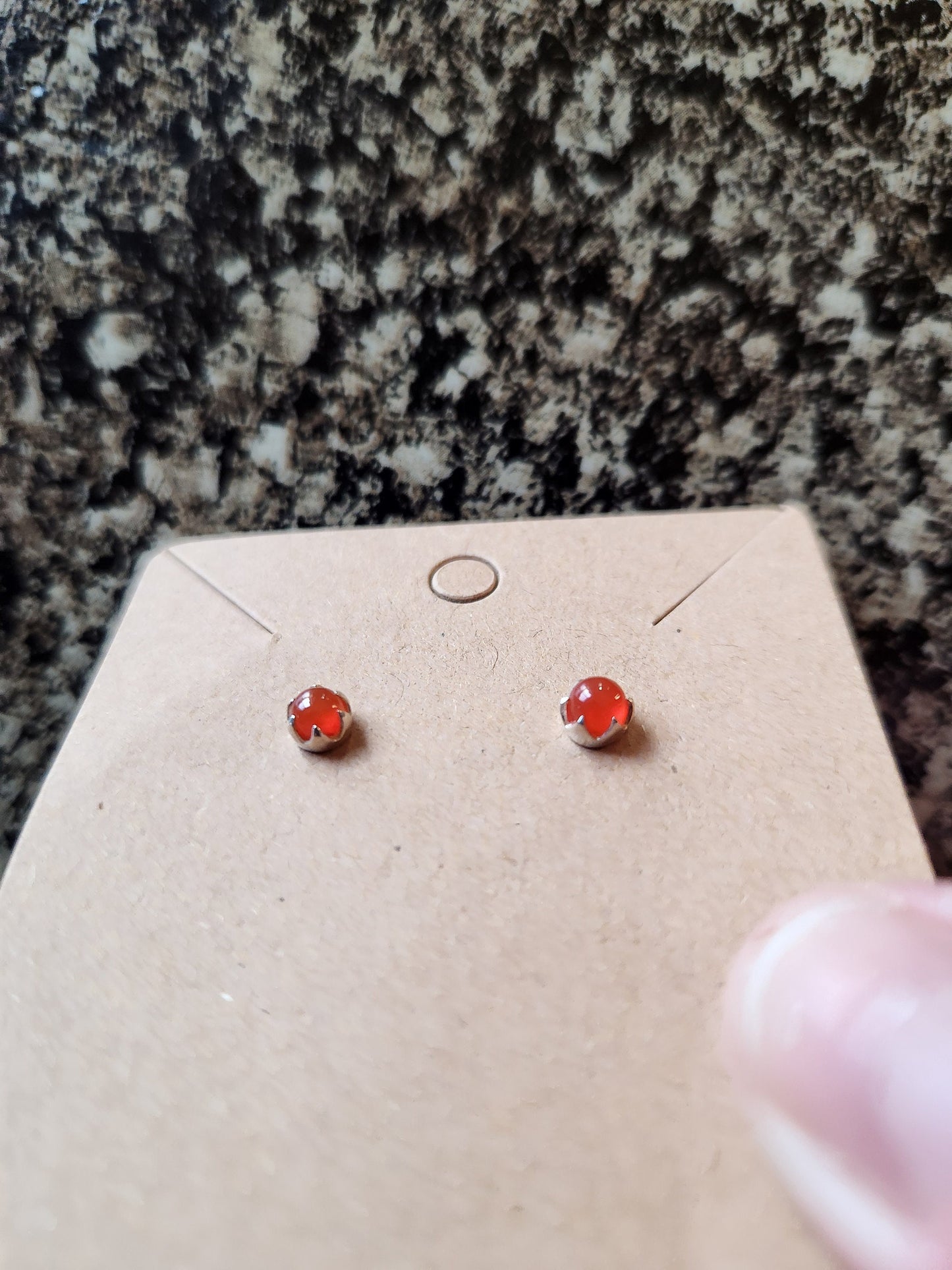 Beautiful All Natural Carnelian Crystal Round Stud Earrings Sterling Silver, Jewelry