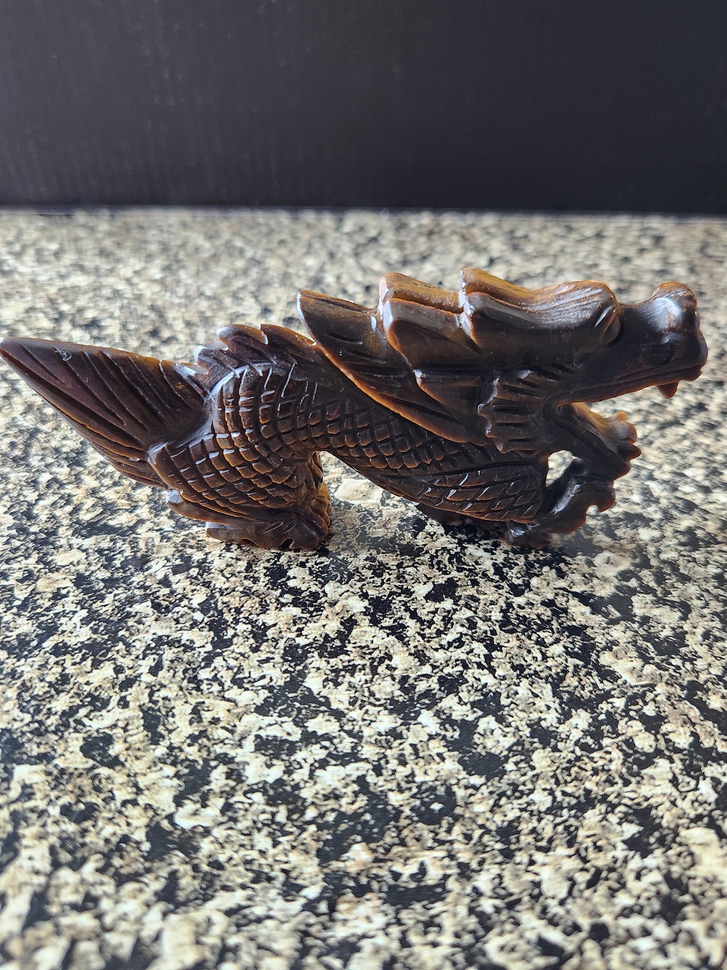 Tiger's Eye Crystal Dragon Carving: Hand Carved, Year of the Dragon, DND