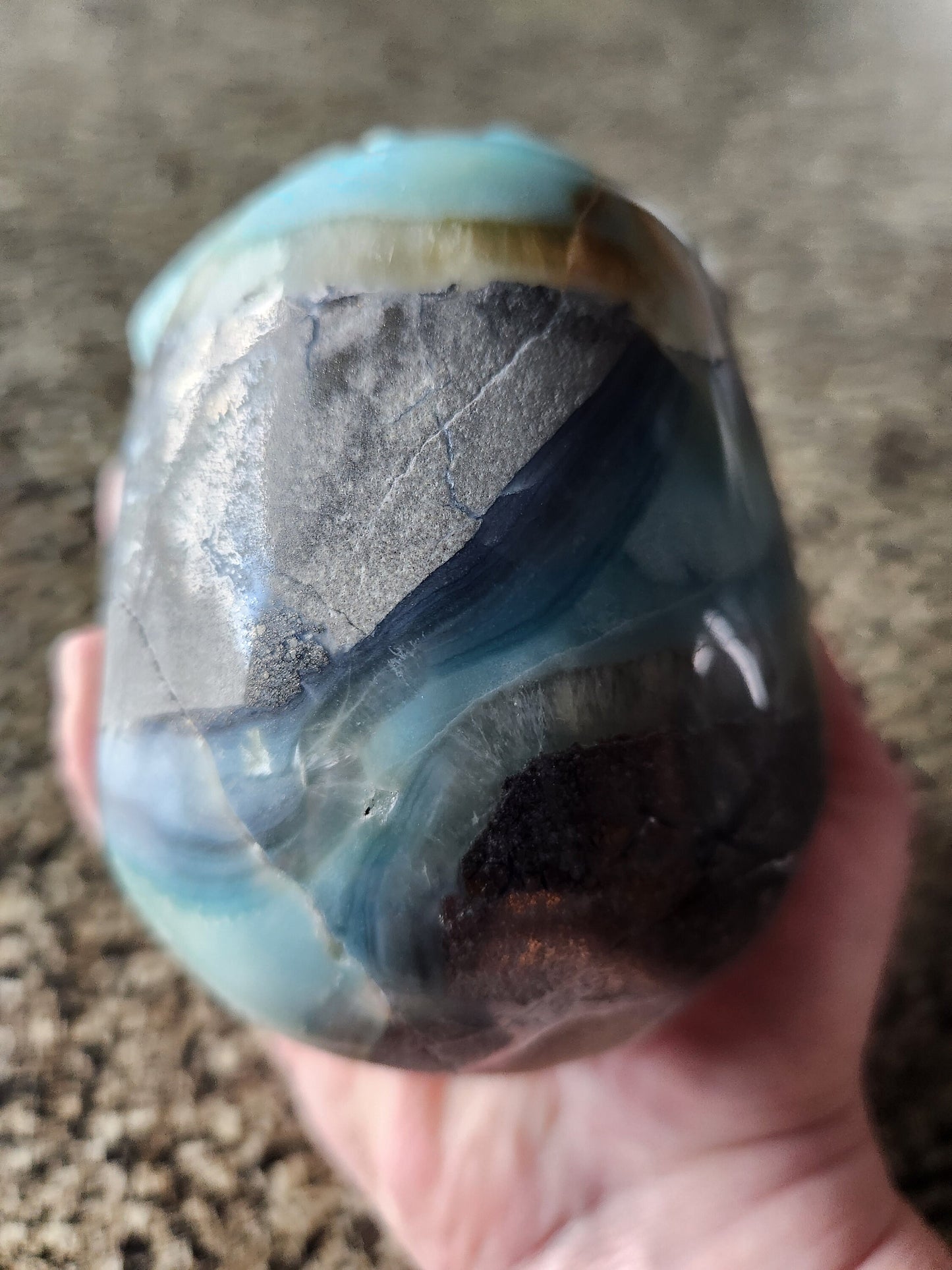 Cool AAA Blue Aragonite and Pyrite Unique Crystal Skull