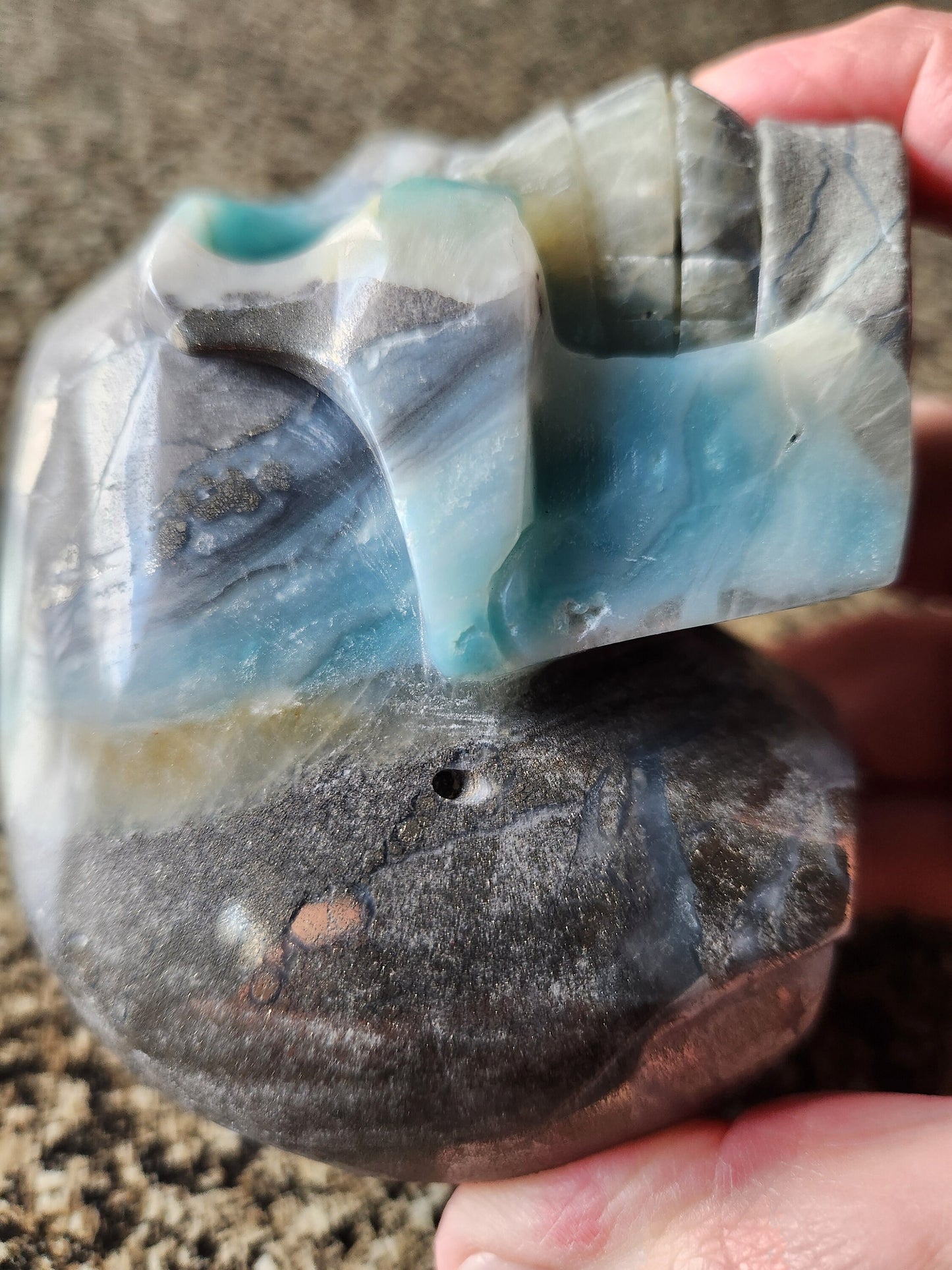 Cool AAA Blue Aragonite and Pyrite Unique Crystal Skull