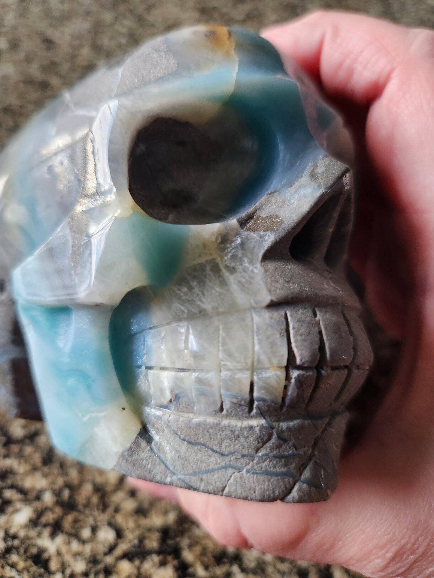 Cool AAA Blue Aragonite and Pyrite Unique Crystal Skull