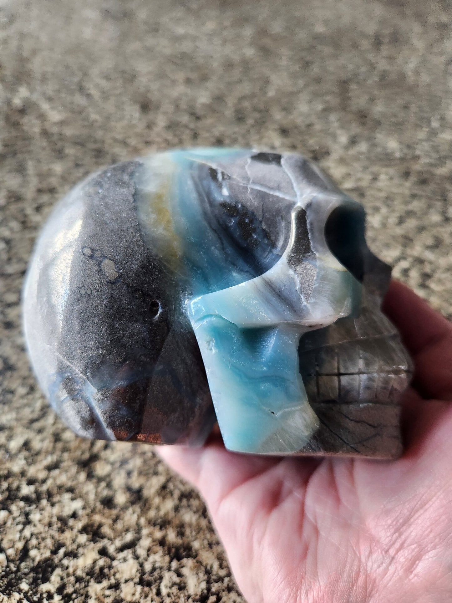 Cool AAA Blue Aragonite and Pyrite Unique Crystal Skull