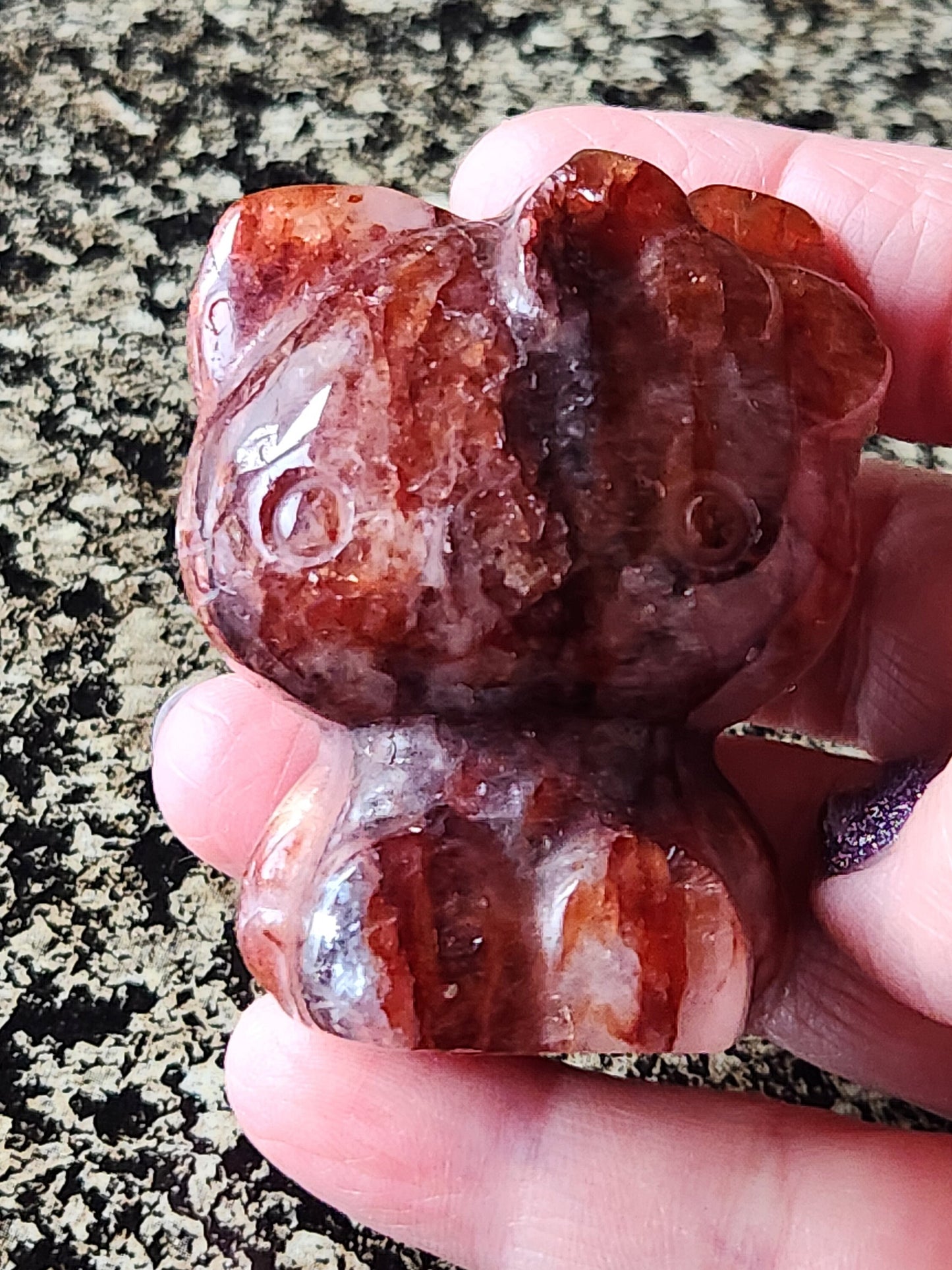 Gorgeous Fire Quartz Carved Hello Kitty Crystal Stone, Juicy