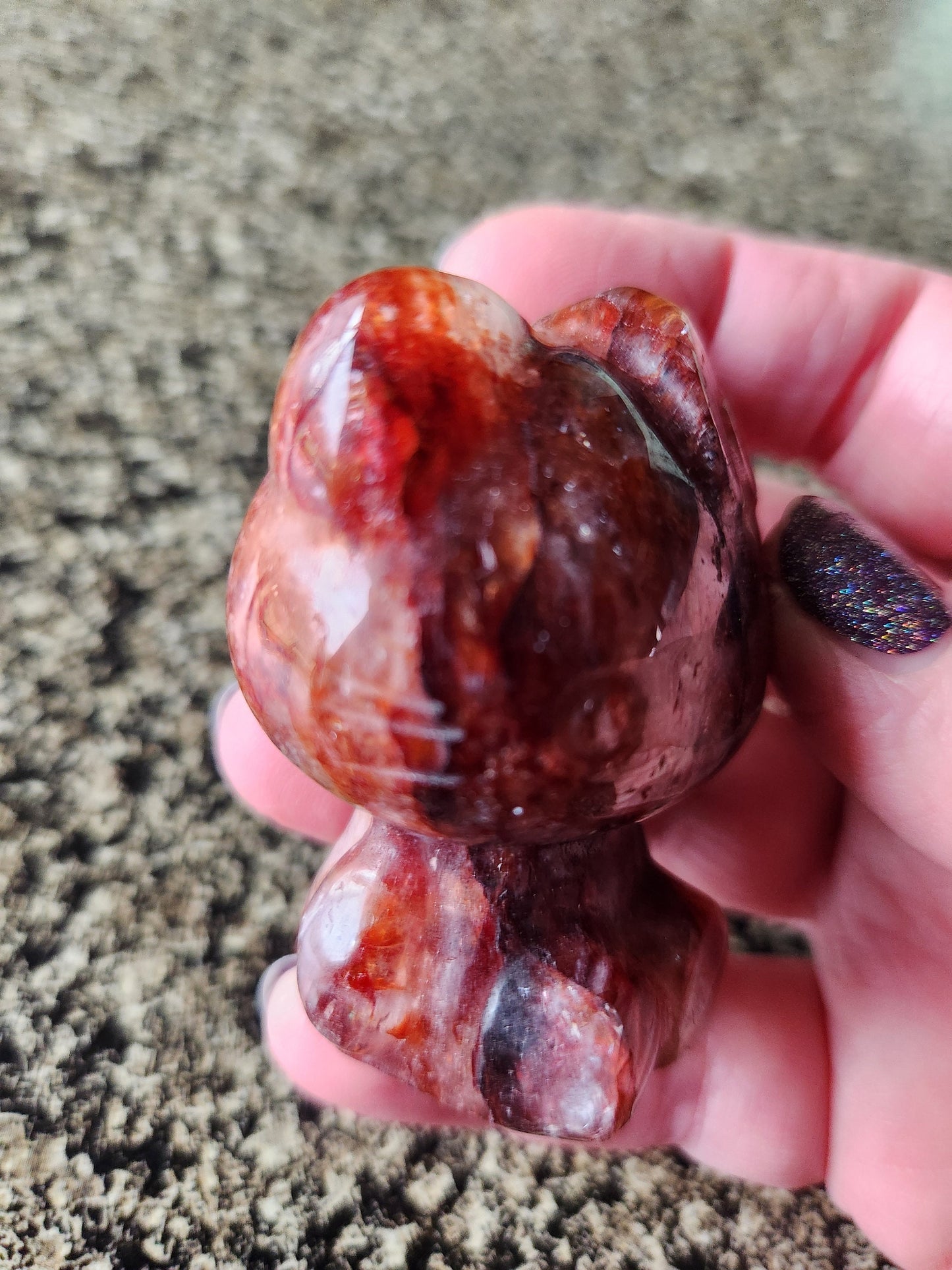 Carved Fire Quartz Hello Kitty Crystal Stone: Natural Healing Decor