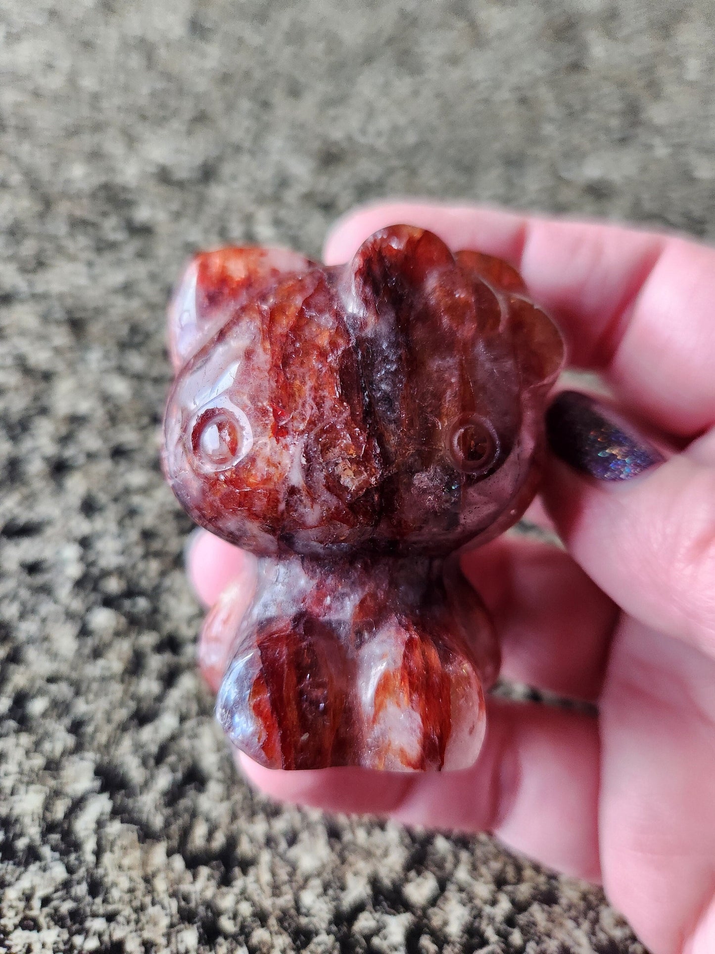 Gorgeous Fire Quartz Carved Hello Kitty Crystal Stone, Juicy