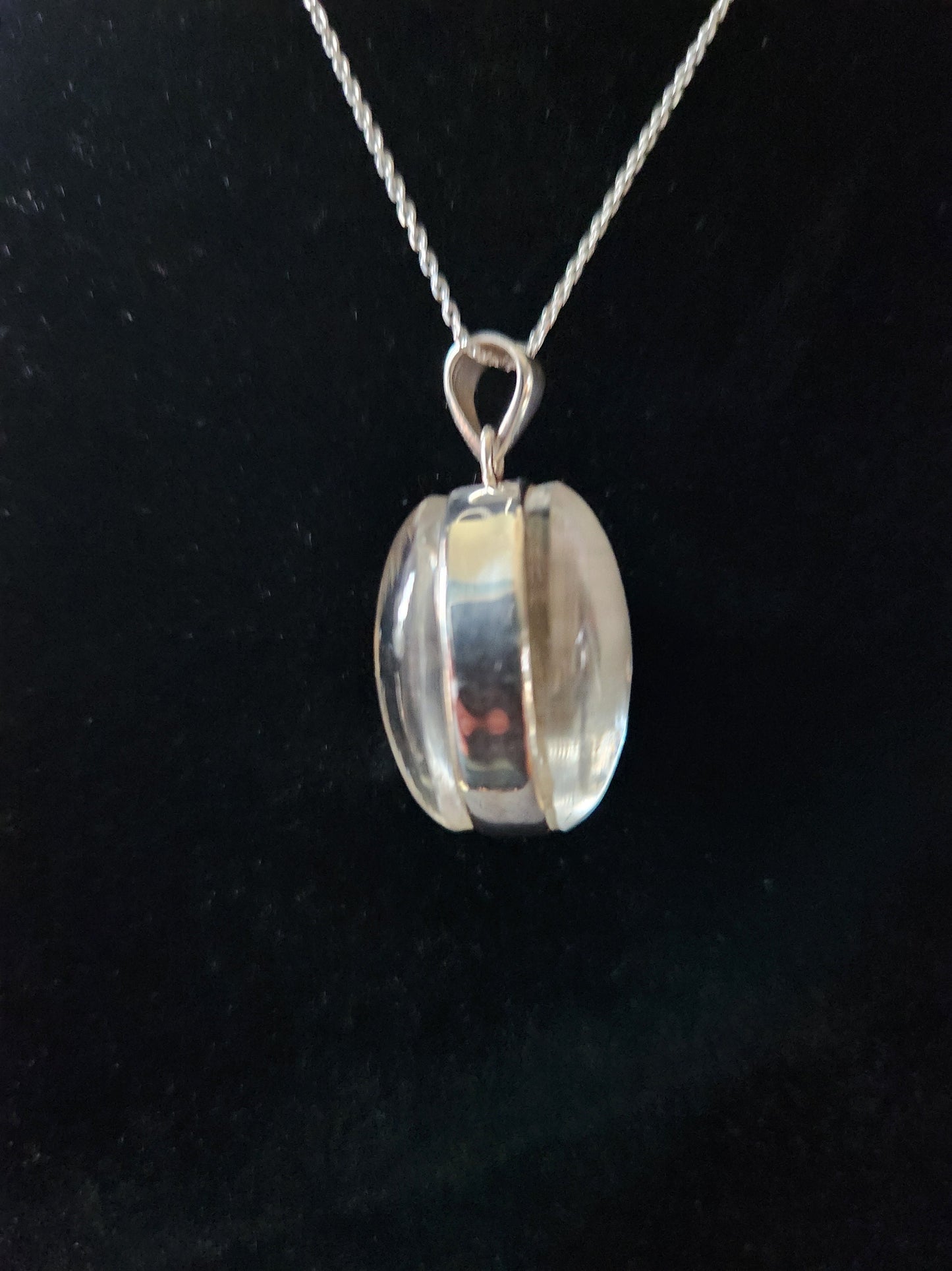 Gorgeous Sterling Silver Herkimer Diamonds Between 2 Clear Quartz Double Cabochons Pendent with 925 SS Necklace, Herkimer Diamond Necklace
