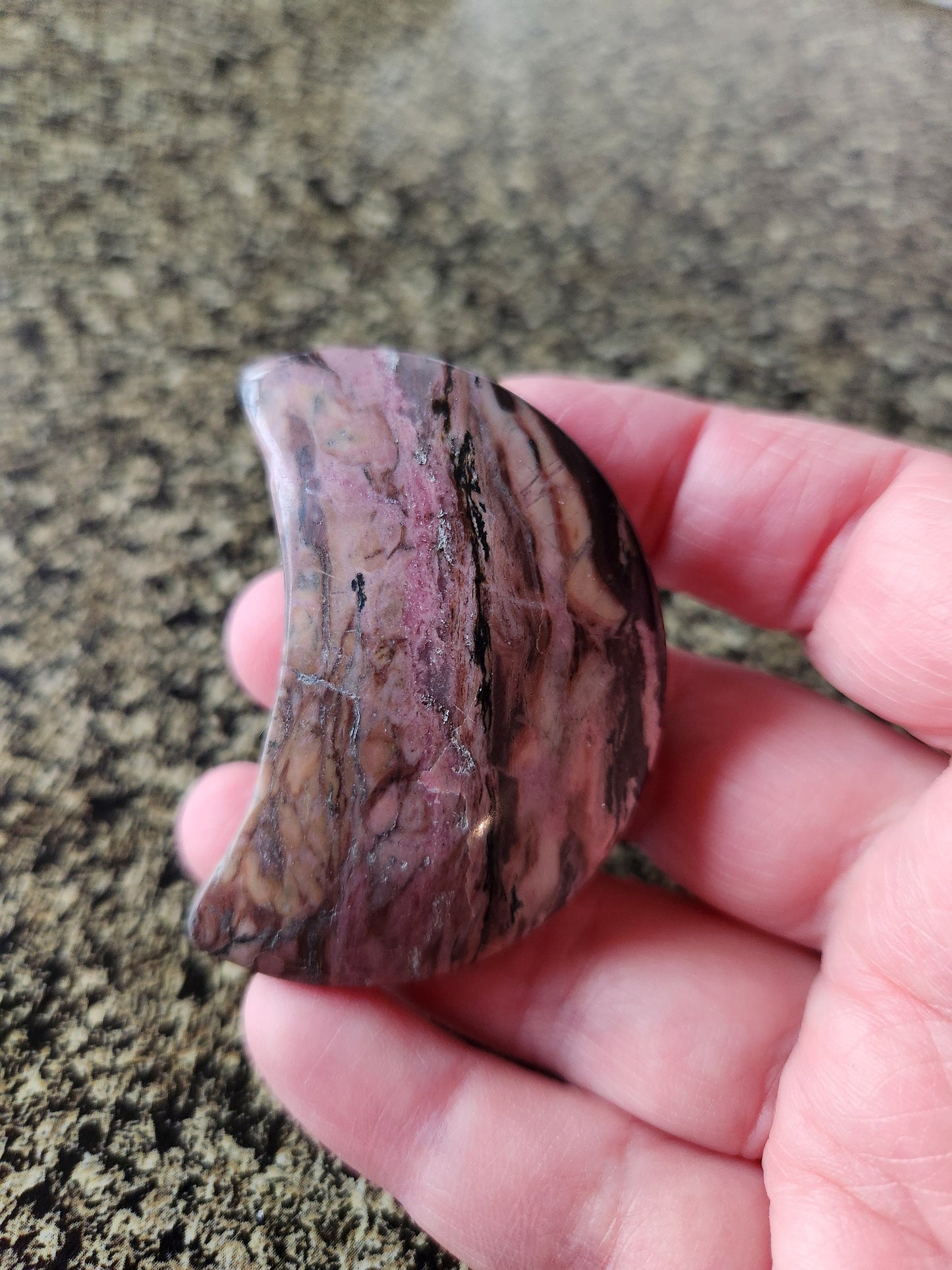 Beautiful Polished Rhodonite Crystal Carved Moon