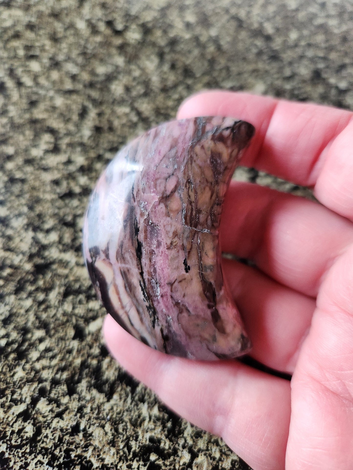 Beautiful Polished Rhodonite Crystal Carved Moon