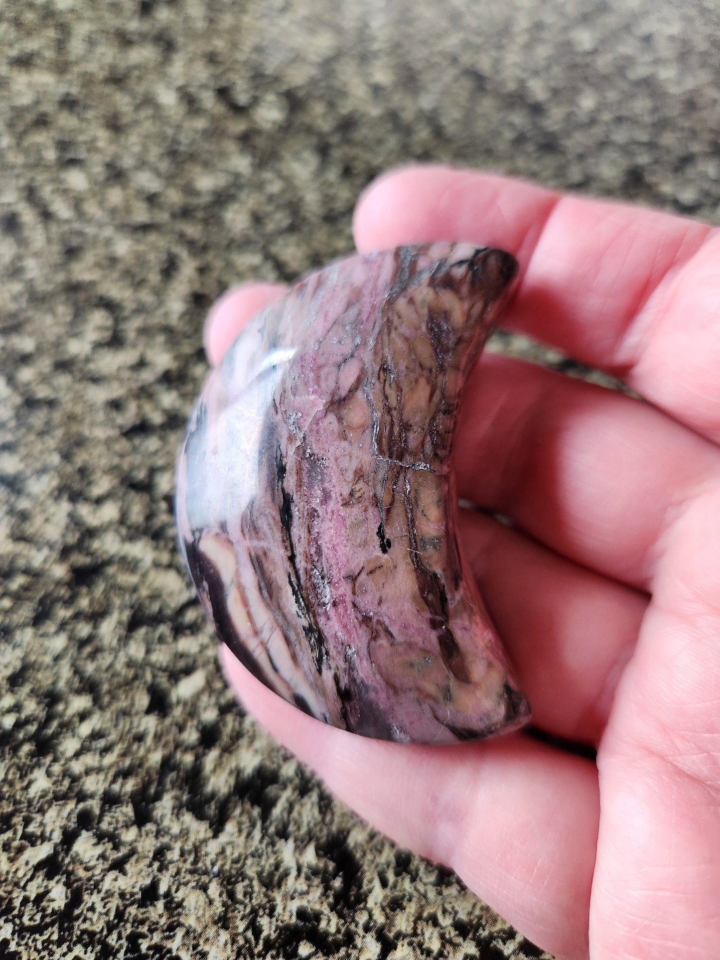 Beautiful Polished Rhodonite Crystal Carved Moon