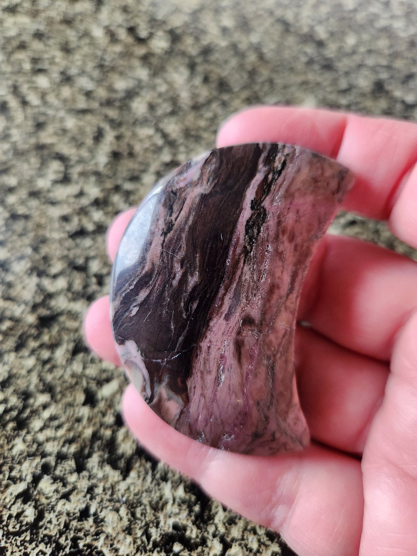 Beautiful Polished Rhodonite Crystal Carved Moon