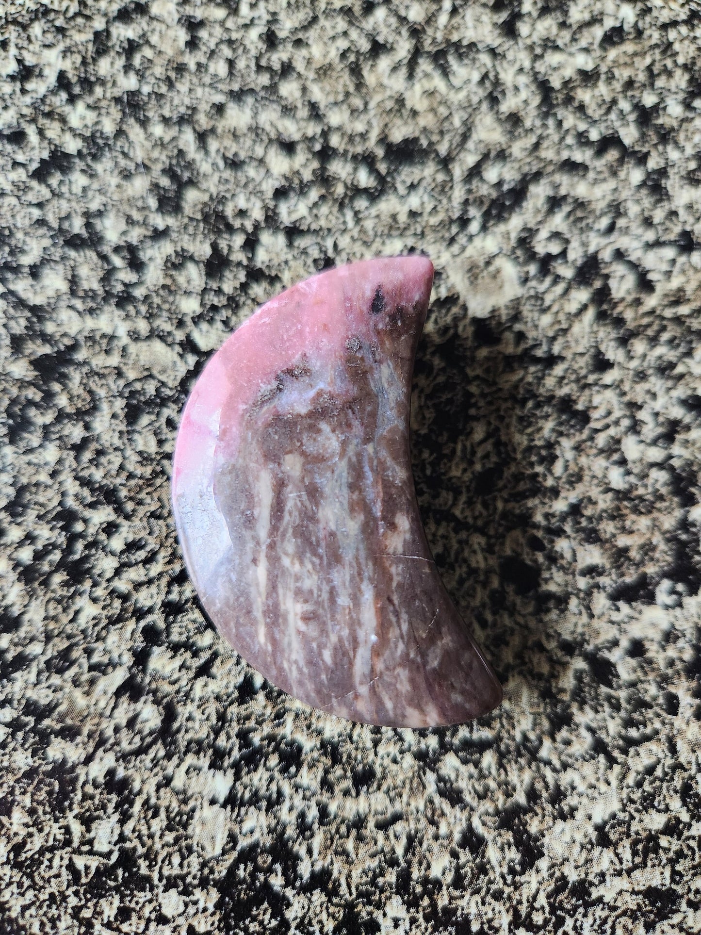 Beautiful Polished Rhodonite Crystal Carved Moon