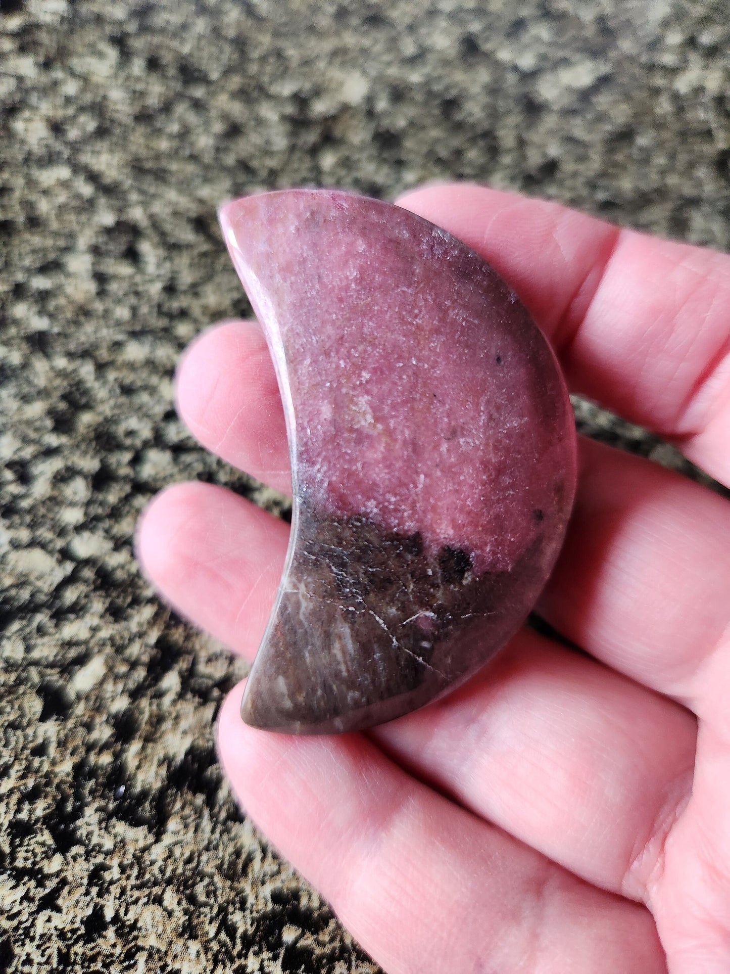 Beautiful Polished Rhodonite Crystal Carved Moon