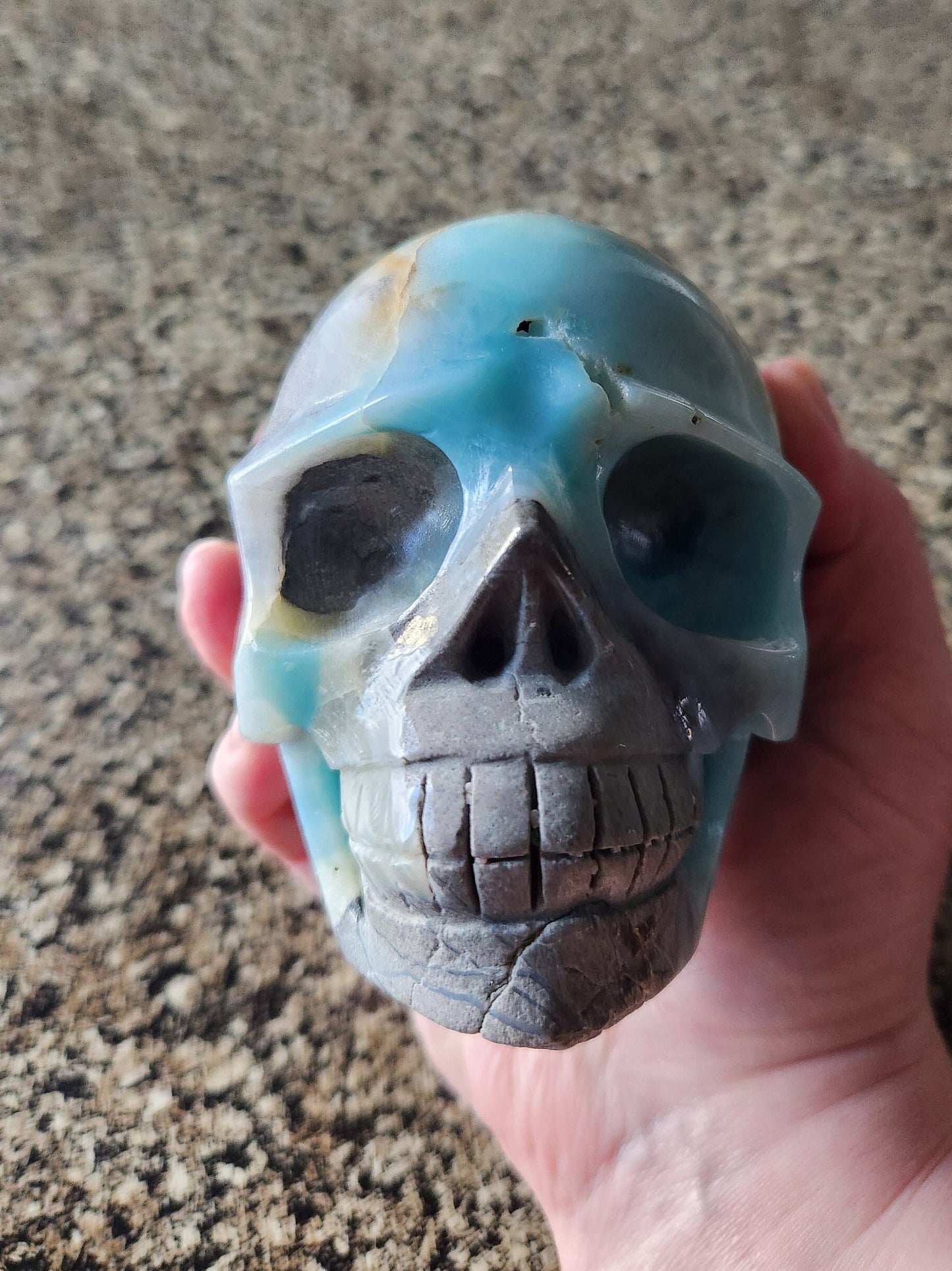 Cool AAA Blue Aragonite and Pyrite Unique Crystal Skull