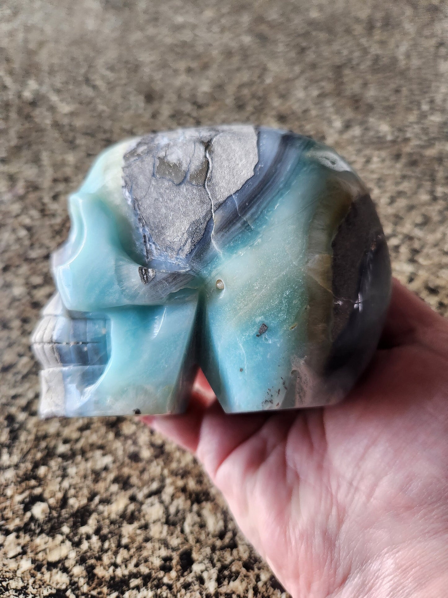 Cool AAA Blue Aragonite and Pyrite Unique Crystal Skull