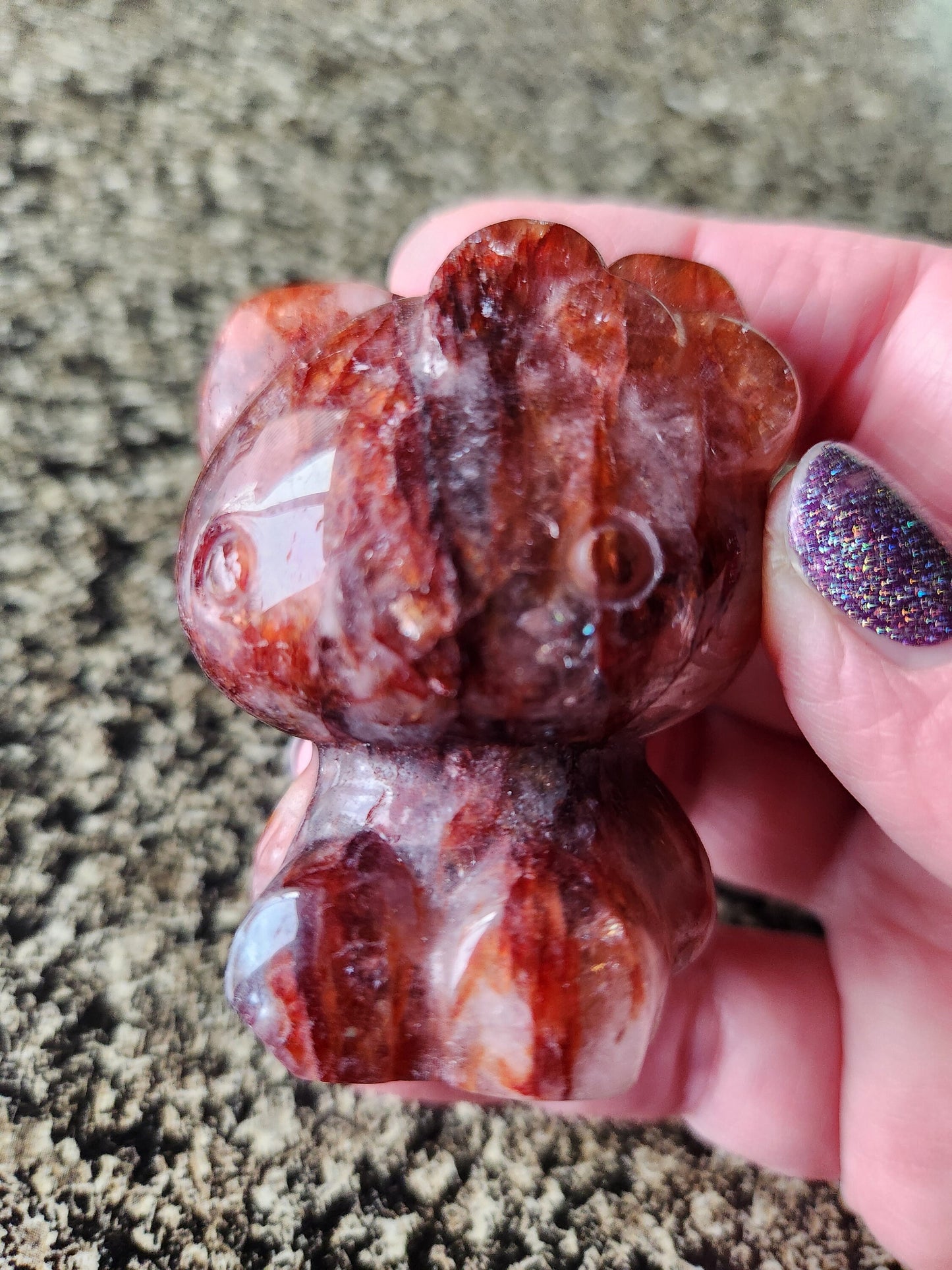 Gorgeous Fire Quartz Carved Hello Kitty Crystal Stone, Juicy