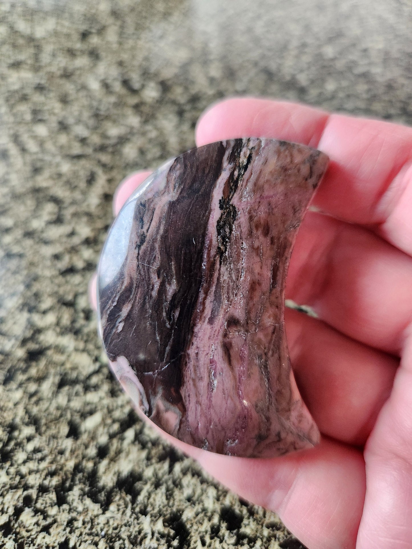 Beautiful Polished Rhodonite Crystal Carved Moon