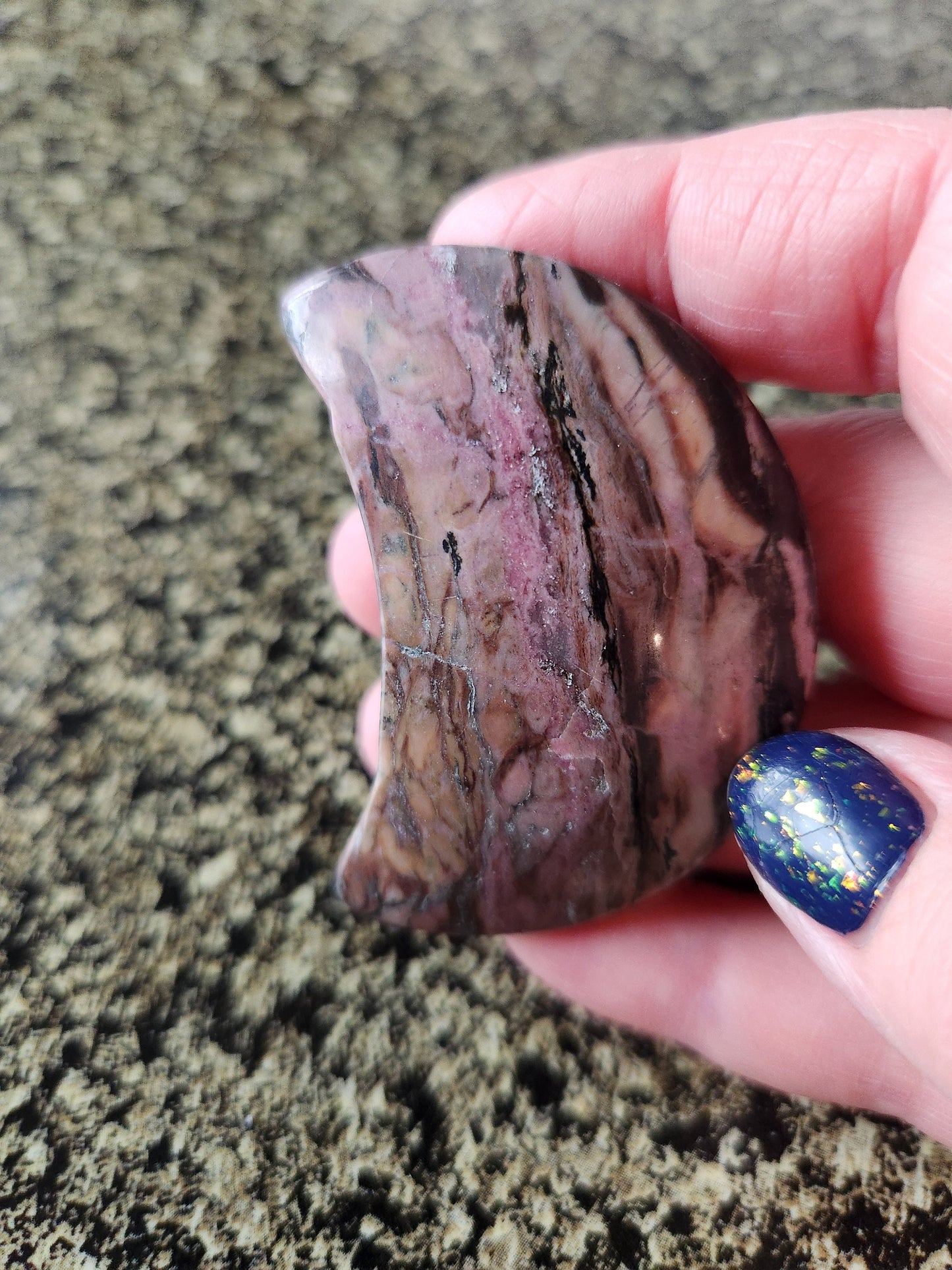 Beautiful Polished Rhodonite Crystal Carved Moon