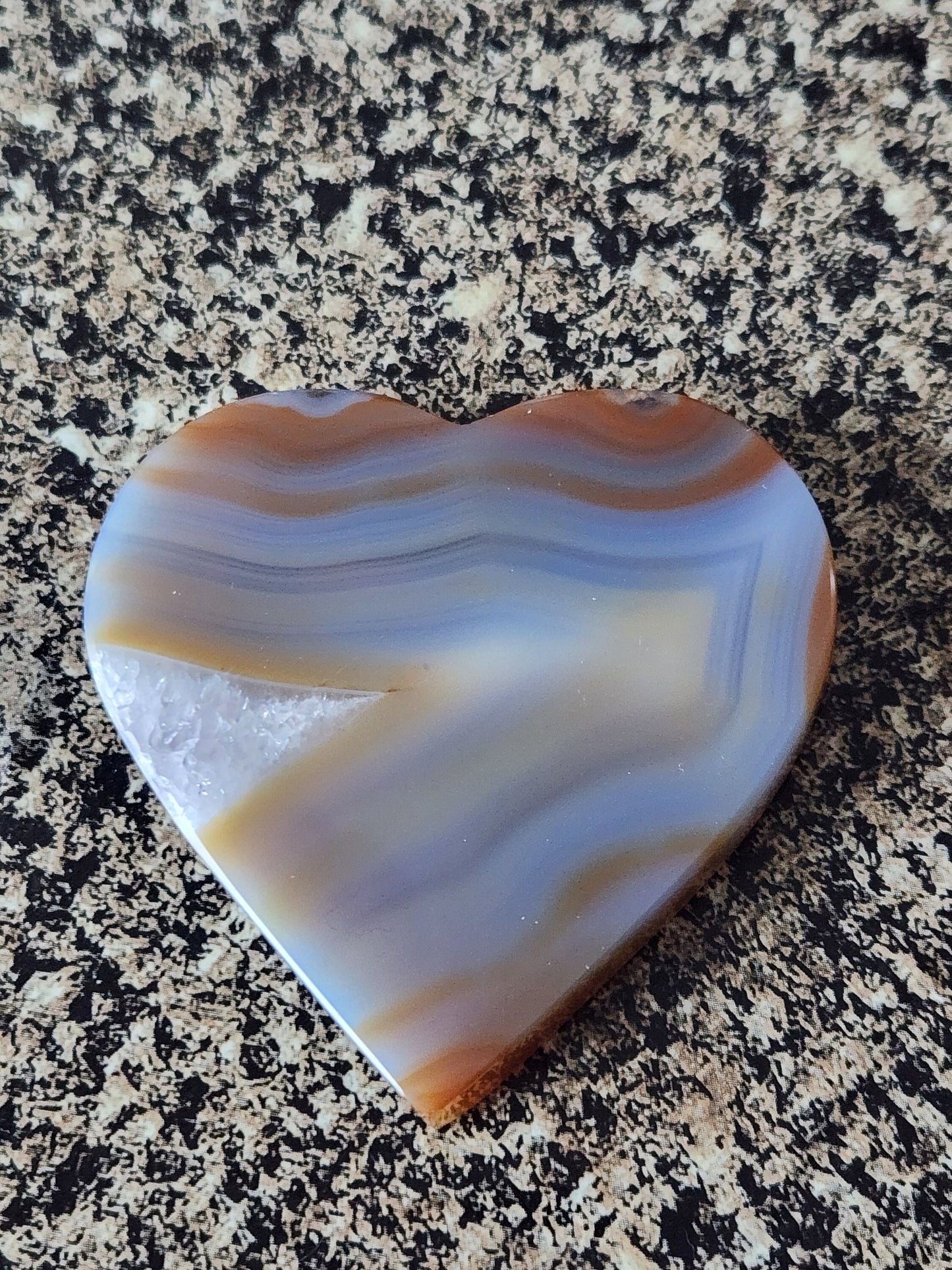 Beautiful High Buttery Polished Druzy Agate Crystal Rock Heart Slice on metal stand