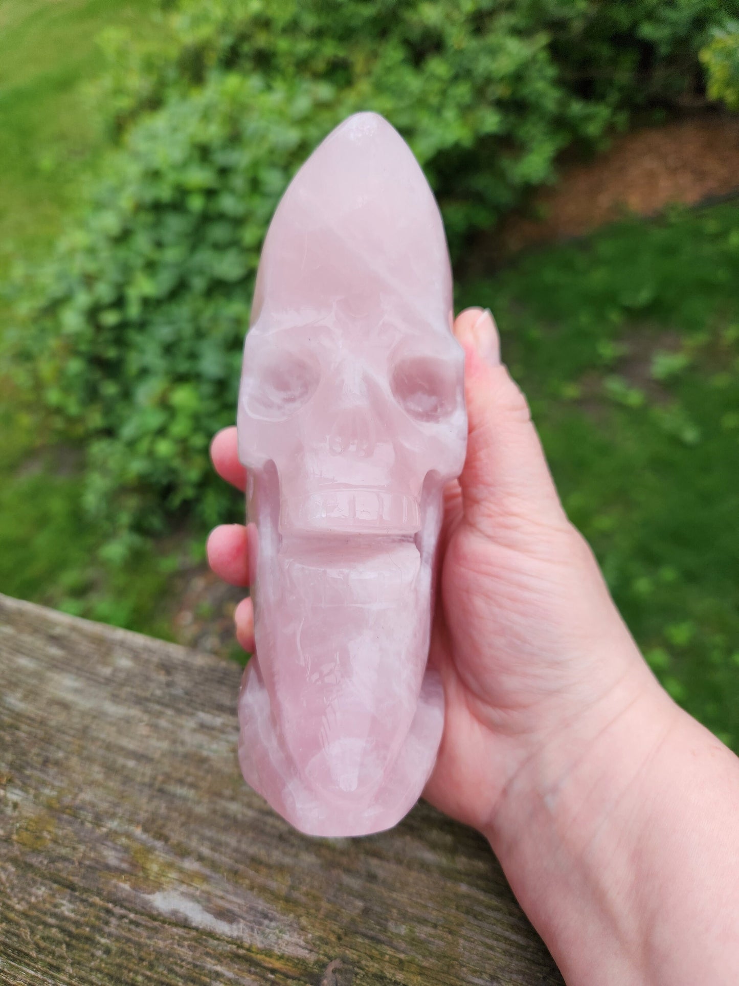 Beautiful AAA Pink Rose Quartz Crystal Carved Skull Moon