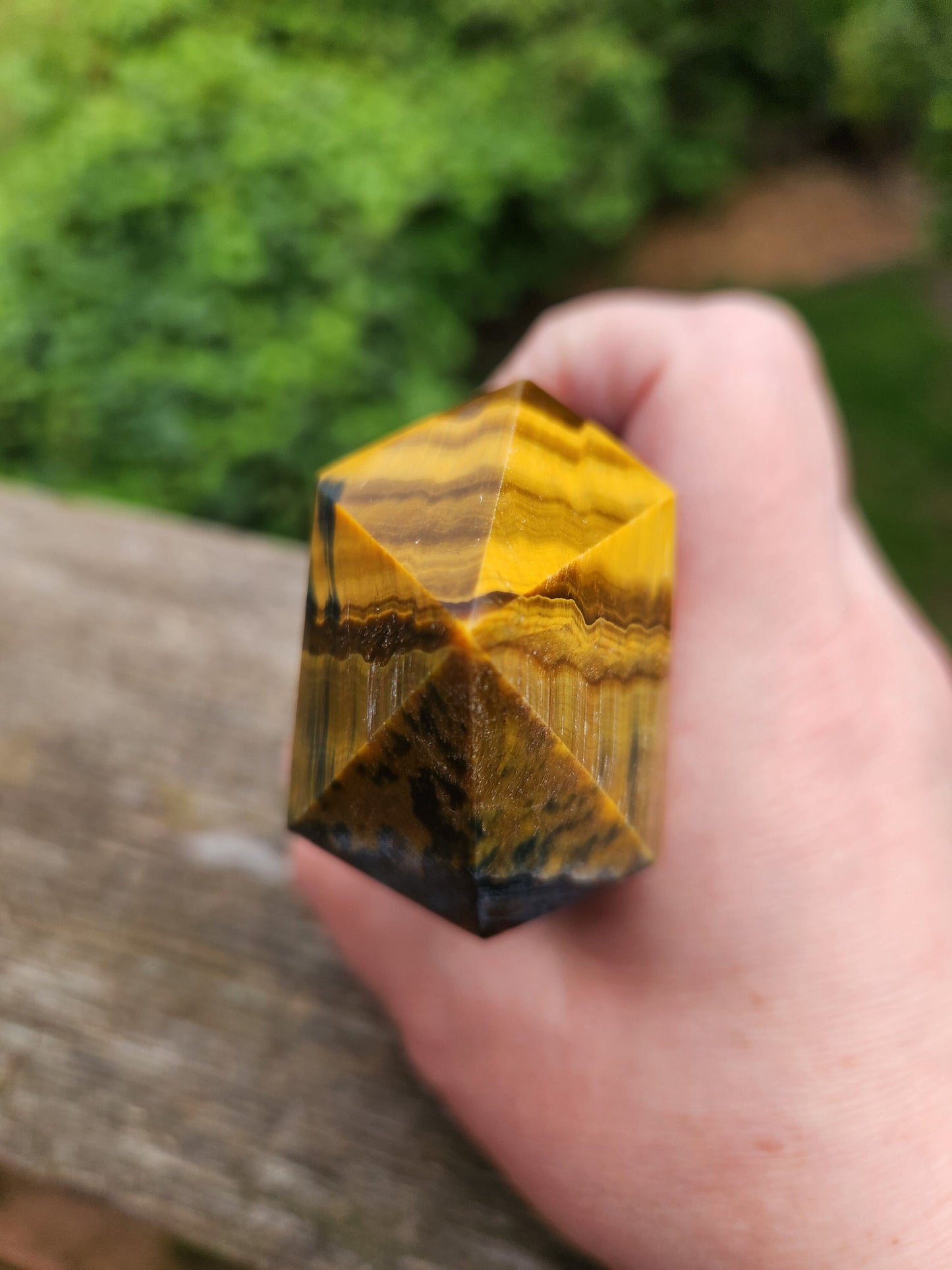 Gorgeous Juicy Blue Tigers Eye Tower Crystal, Stone with Golden Shimmer, 6 Point, Generator