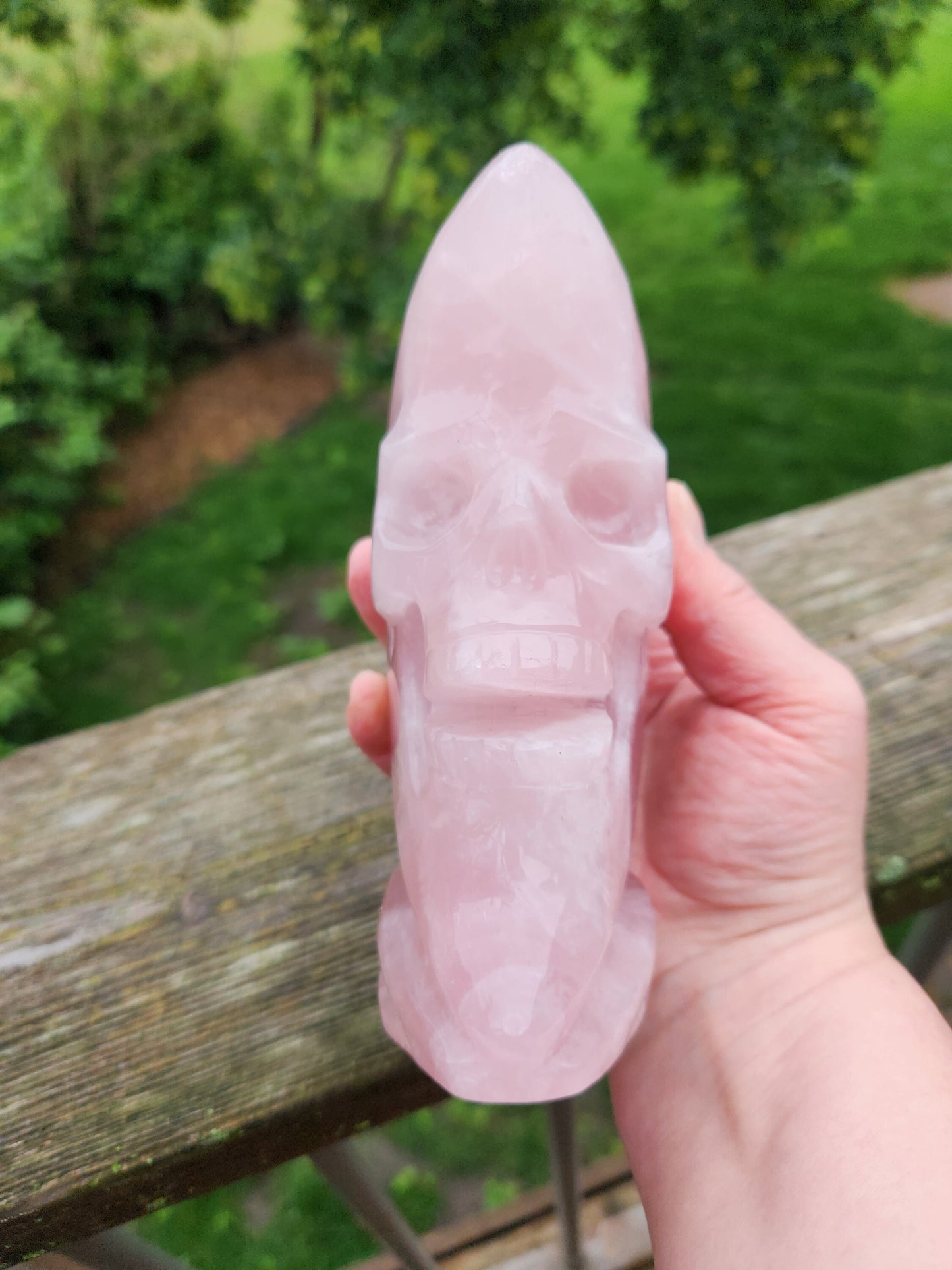 Beautiful AAA Pink Rose Quartz Crystal Carved Skull Moon