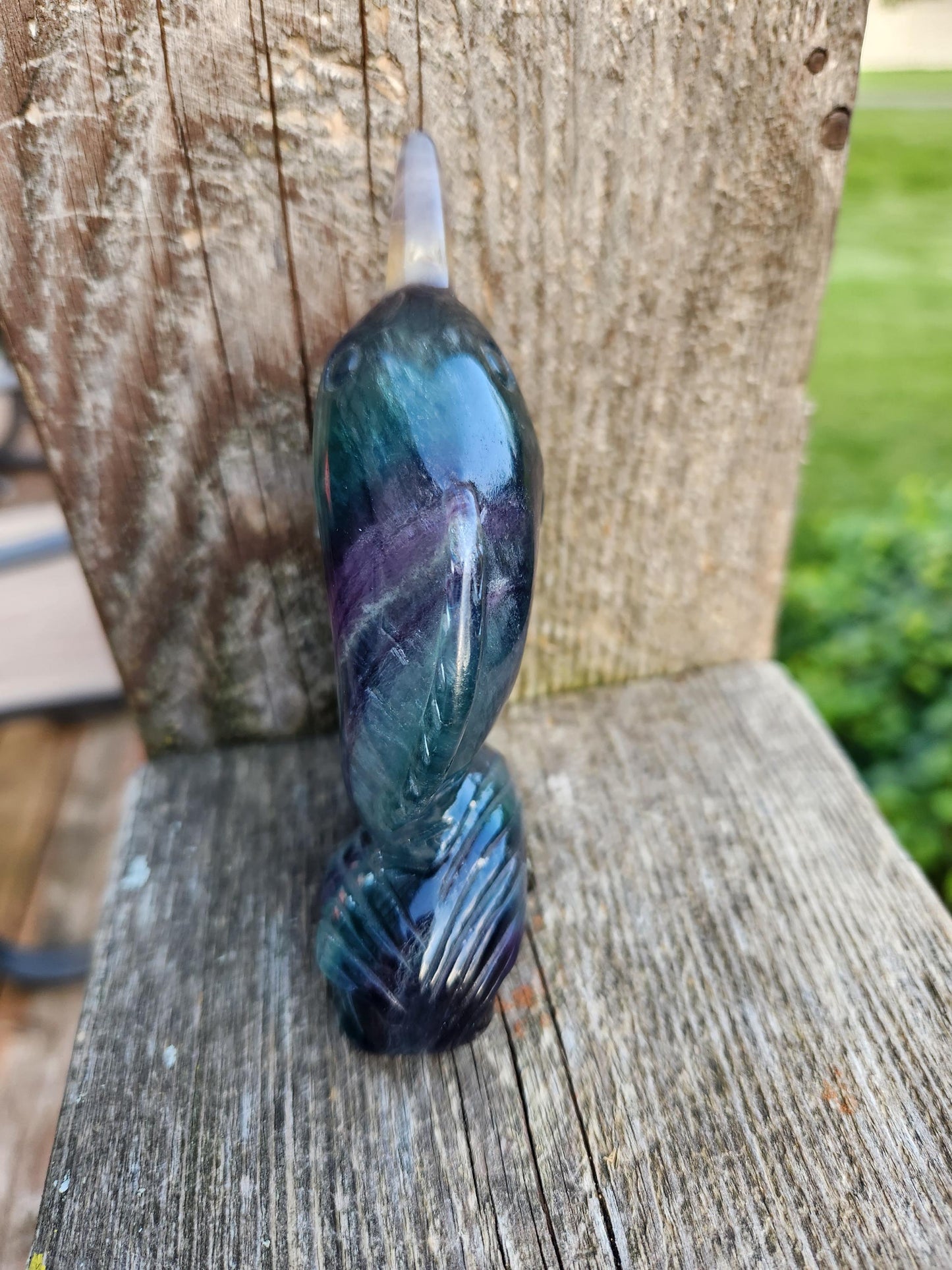 Beautiful Carved Candy Fluorite Crystal Narwhal Natural Stone, So Colorful, Unique
