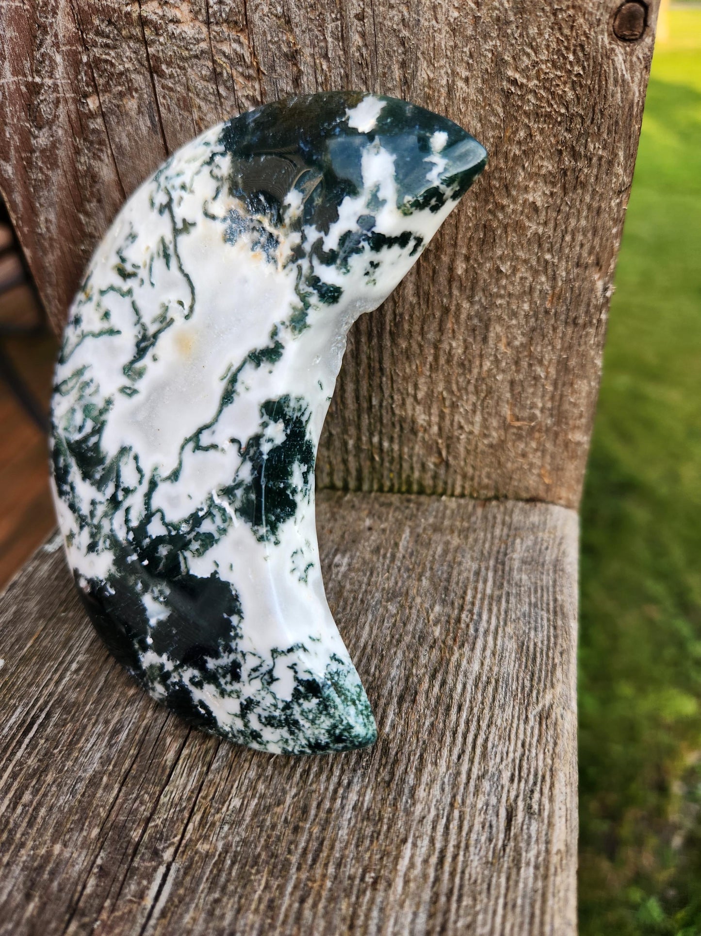 Gorgeous AAA Druzy Moss Agate Crystal Carved Moon