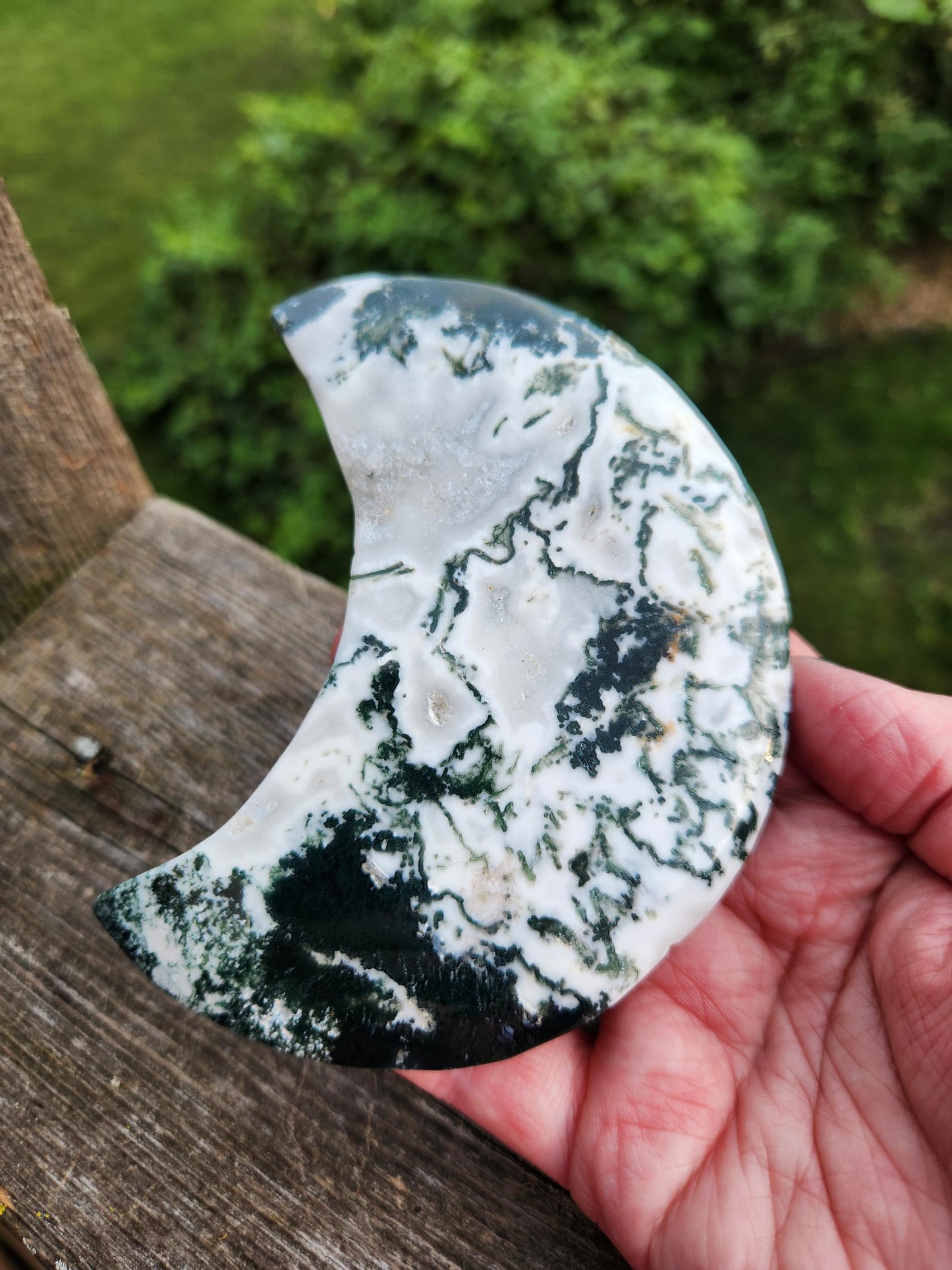 Gorgeous AAA Druzy Moss Agate Crystal Carved Moon