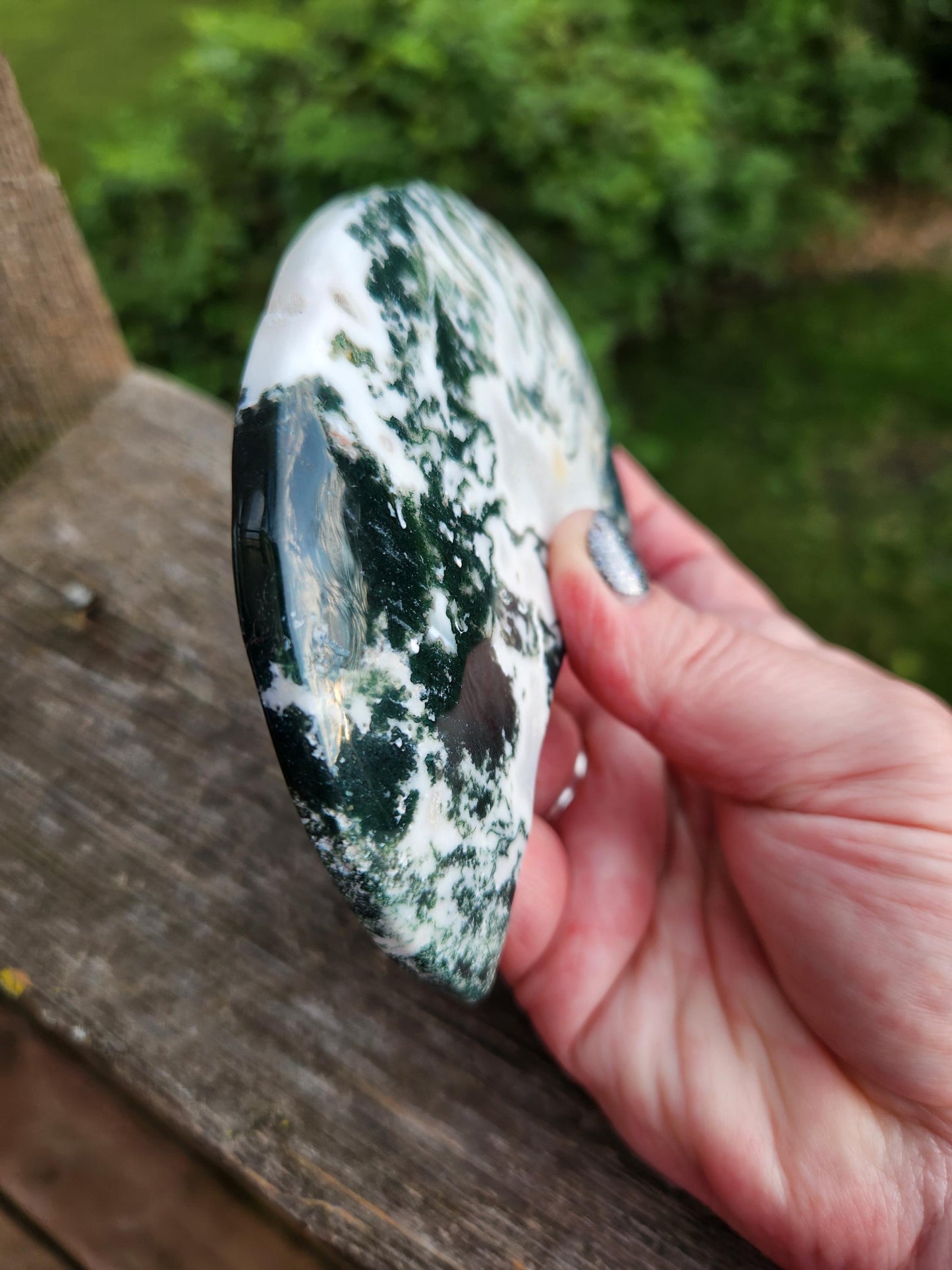 Gorgeous AAA Druzy Moss Agate Crystal Carved Moon