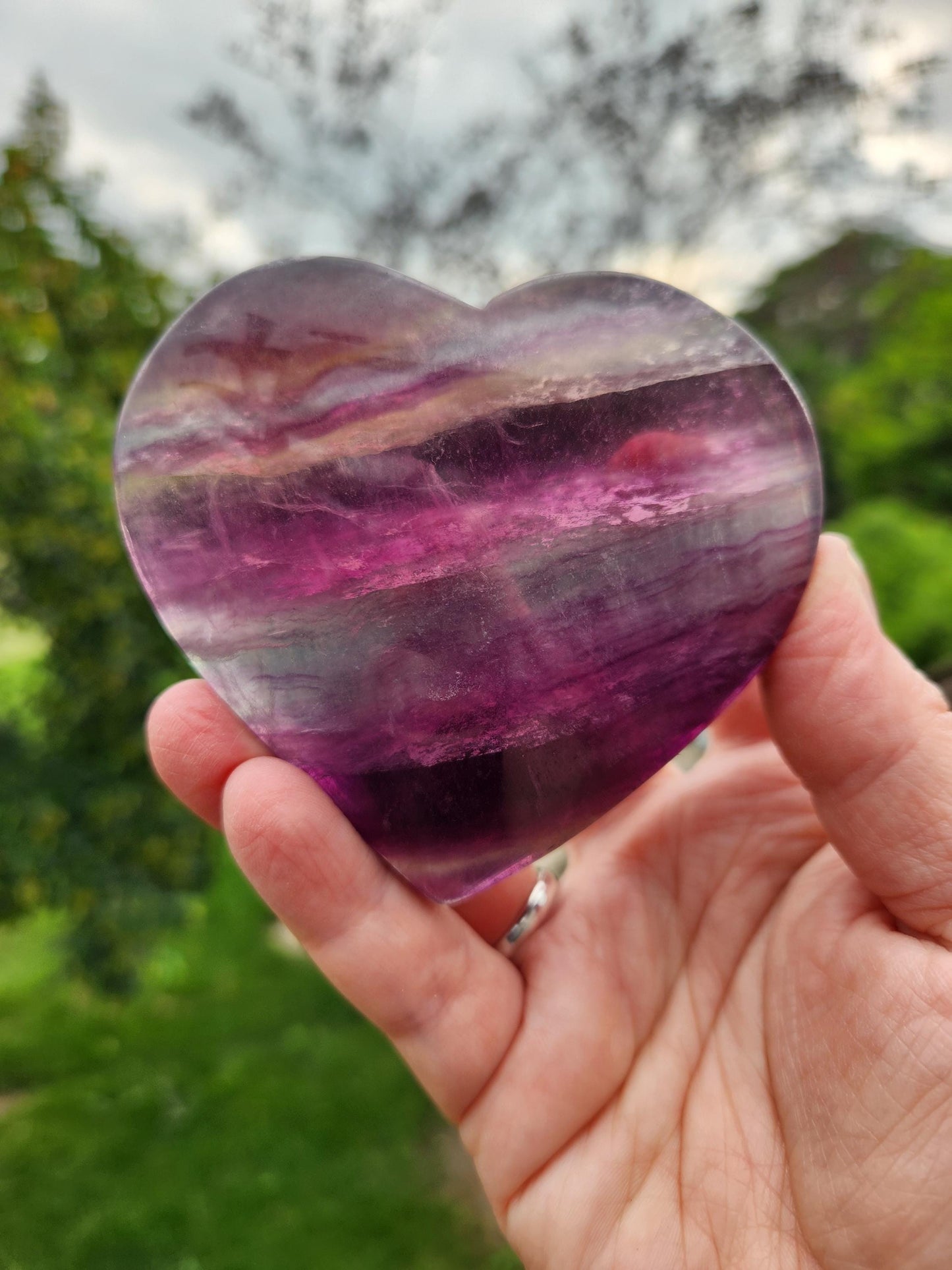 Beautiful Colorful Candy Rainbow Fluorite Crystal Carved Heart